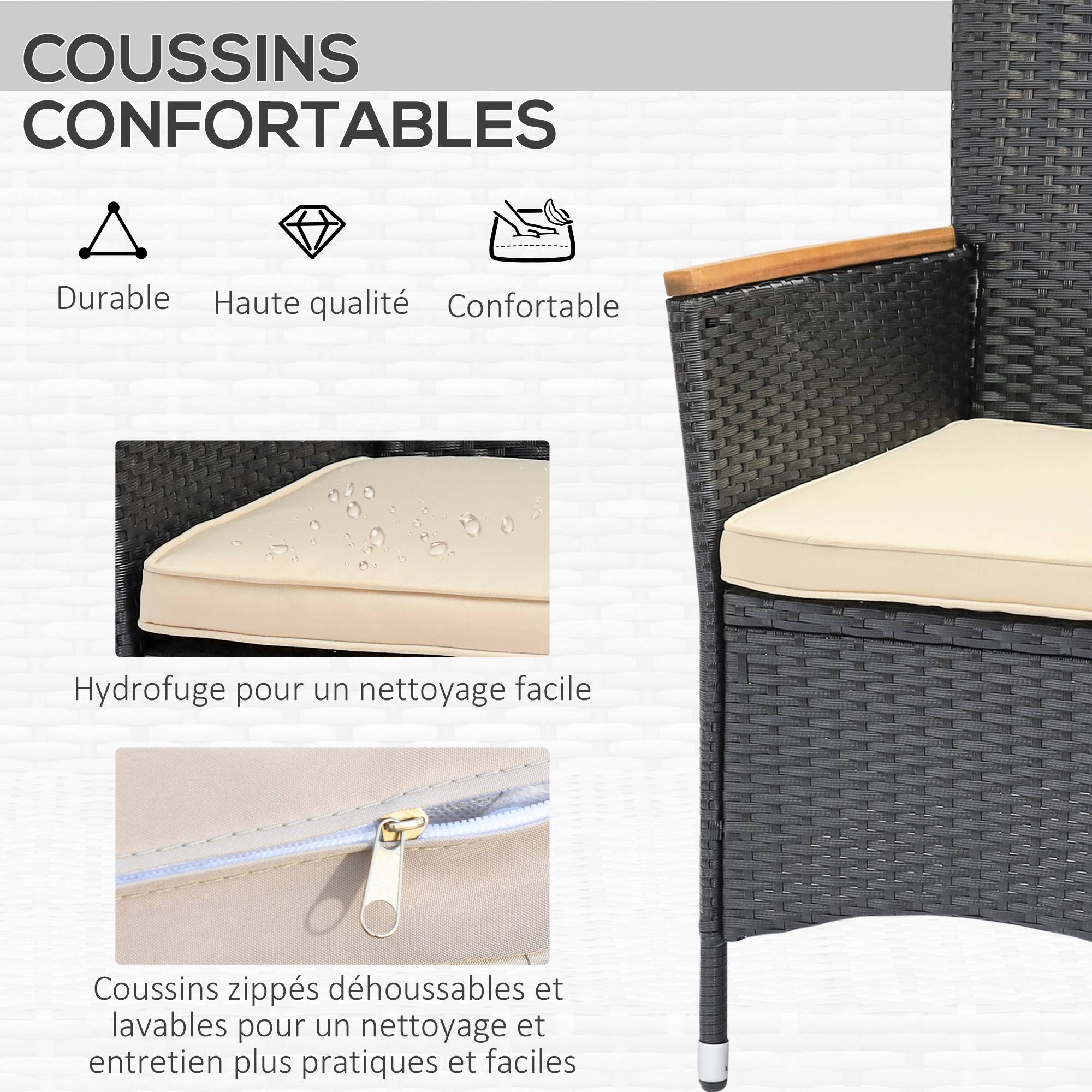Outsunny - Ensemble salon de jardin 6 places style colonial coussins zippés déperlants résine tressée 4 fils bois d'acacia pré-huilé - Outsunny - Image 4