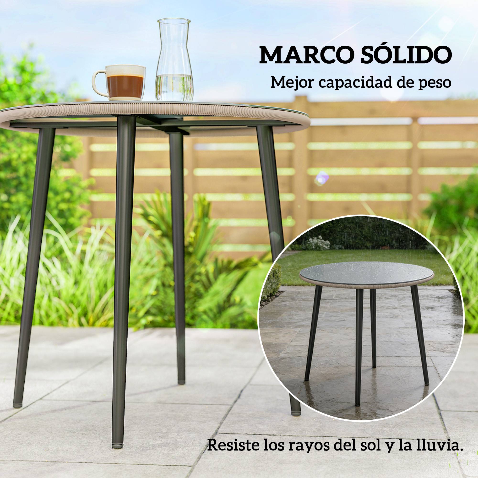 ComfortXL - Table de jardin en acier et verre pour repas en plein air Ø80x74 cm gris - ComfortXL Outdoor Living - Image 7