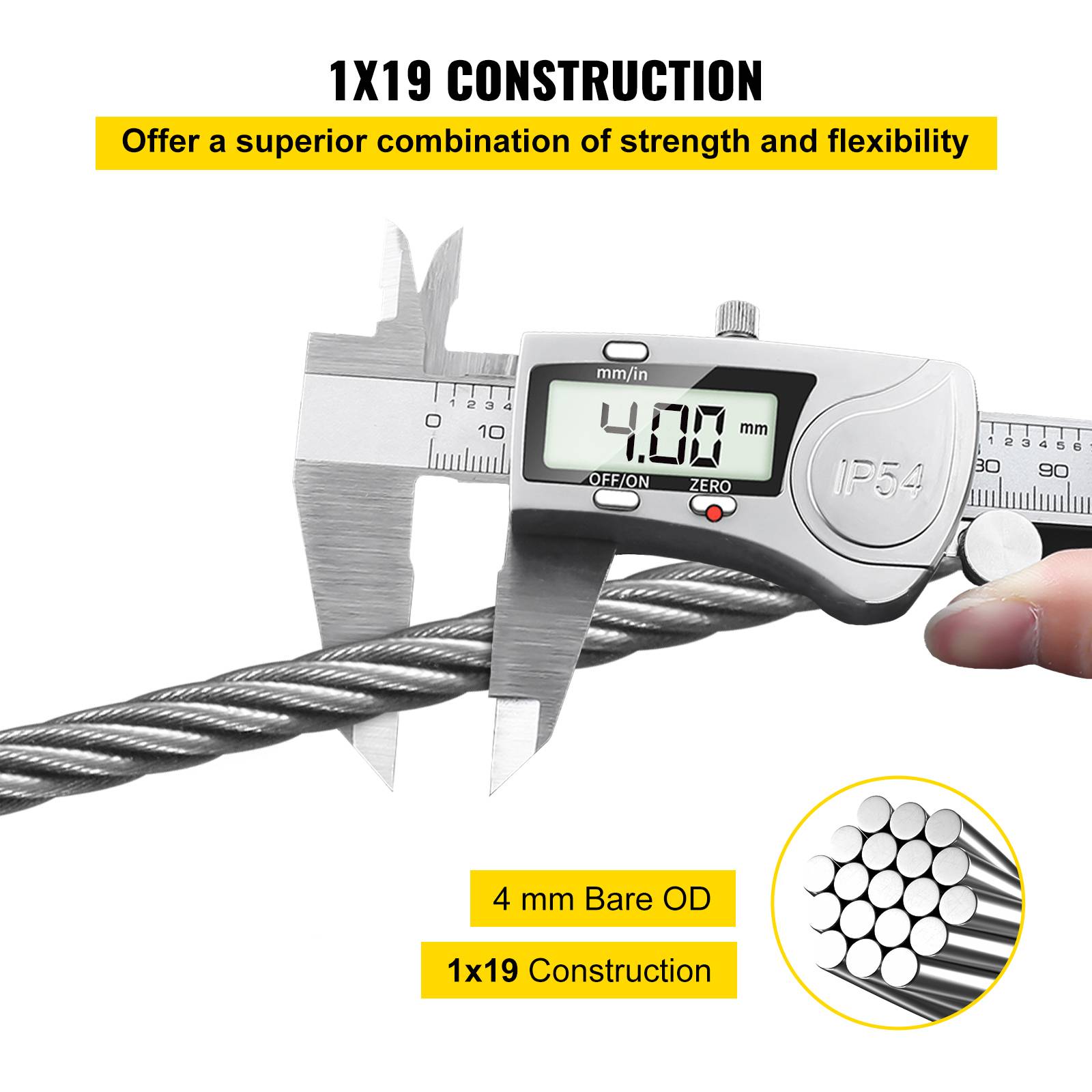 Vevor - Câble inox 316 4 mm, 152 m, construction 1x19, résistance 1 496 kg, idéal pour balustrade, terrasse, rampe et usages extérieurs. - Image 4