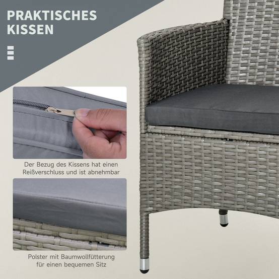 Set de mobilier de jardin 3 pièces avec 2 fauteuils et table en Rattan, Gris - PANGIVO - Image 6