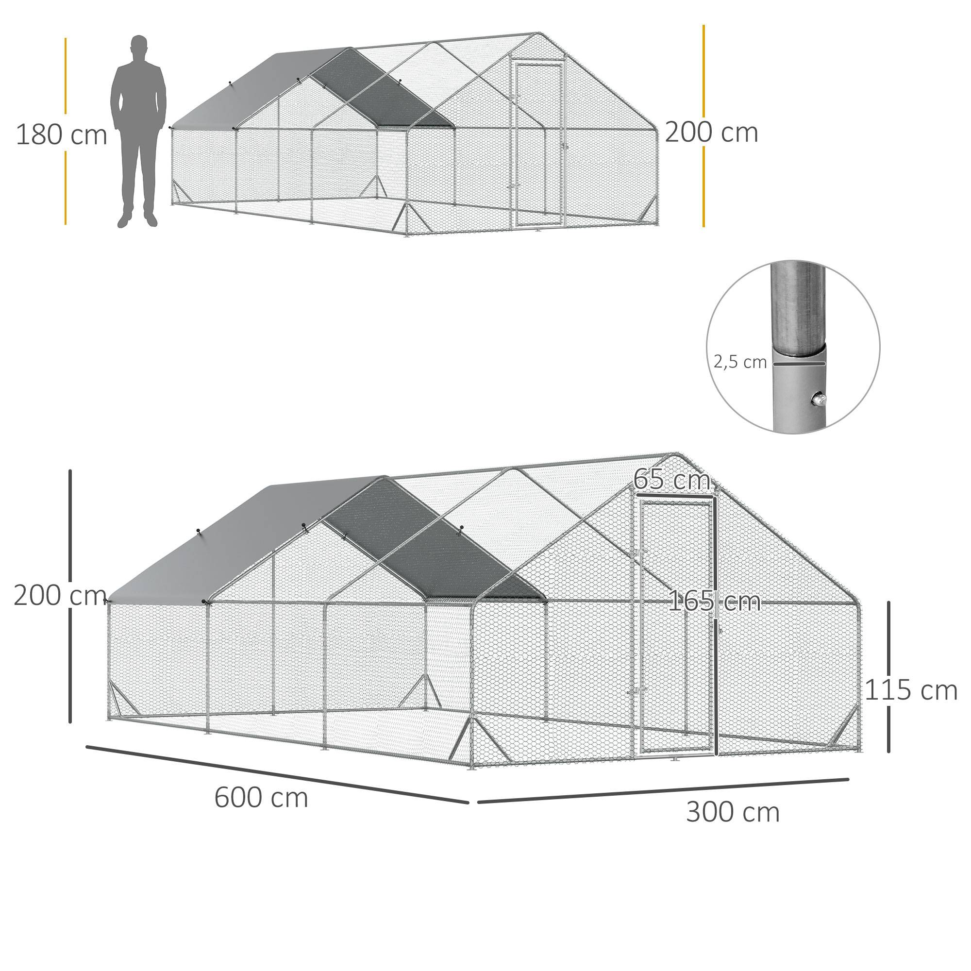 Poulailler, enclos en plein air, poulailler avec toit ombragé, parcours extérieur pour 4 à 6 poules, canards, lapins, 3 x 2 x 2 m - Image 5