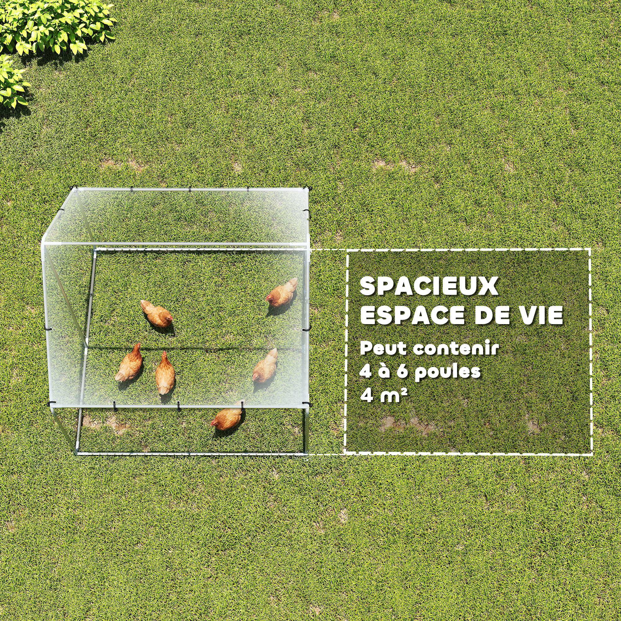 ComfortXL - Parc grillagé extérieur acier galvanisé 4m² 4-6 poules bâche imperméable 200x200x200cm argent - ComfortXL Outdoor Living - Image 6