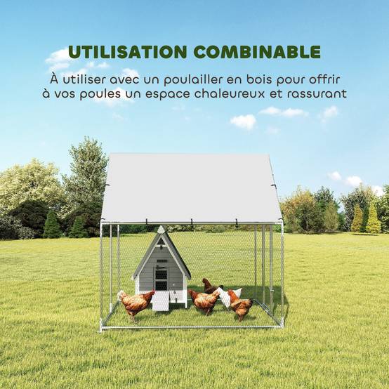 ComfortXL - Parc grillagé extérieur acier galvanisé 4m² 4-6 poules bâche imperméable 200x200x200cm argent - ComfortXL Outdoor Living - Image 7