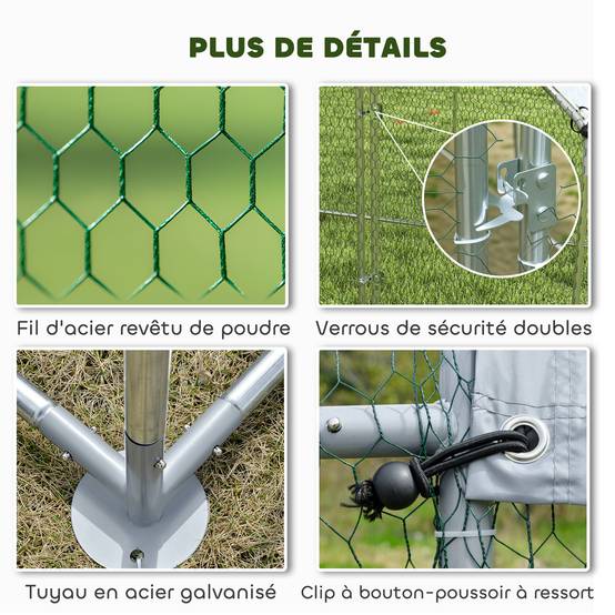 ComfortXL - Parc grillagé extérieur acier galvanisé 4m² 4-6 poules bâche imperméable 200x200x200cm argent - ComfortXL Outdoor Living - Image 8