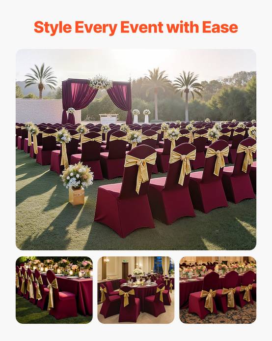 VEVOR Lot de 50 Housses de Chaise Extensibles en Élasthanne Mariage Bordeaux - Image 2