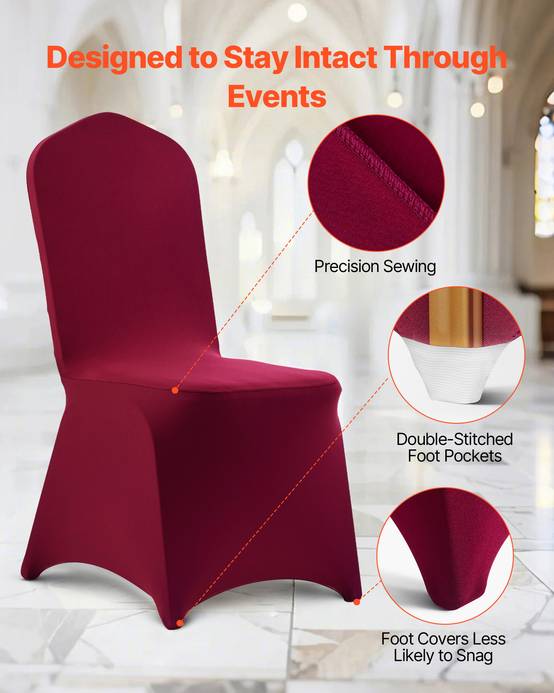 VEVOR Lot de 50 Housses de Chaise Extensibles en Élasthanne Mariage Bordeaux - Image 6