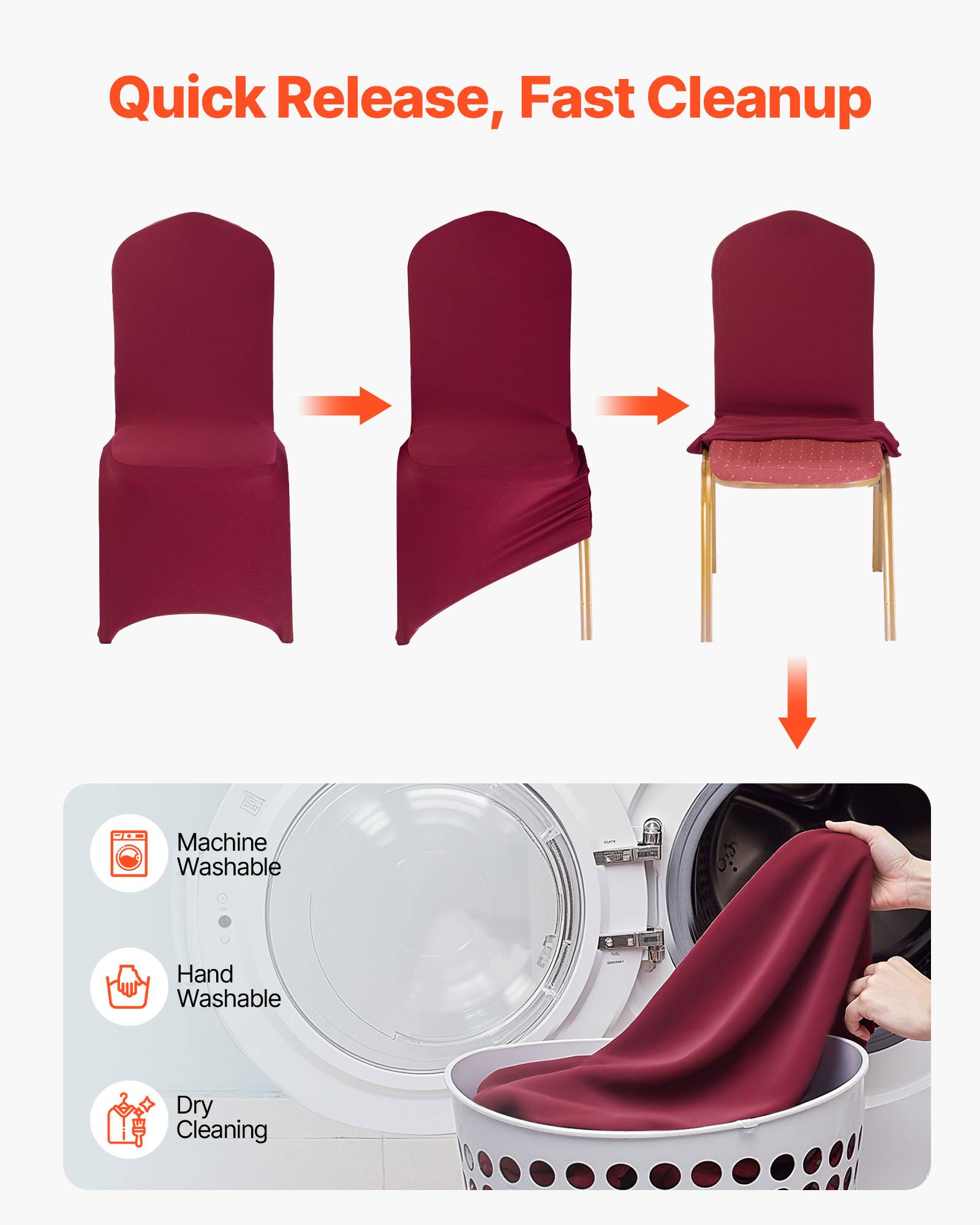 VEVOR Lot de 50 Housses de Chaise Extensibles en Élasthanne Mariage Bordeaux - Image 5