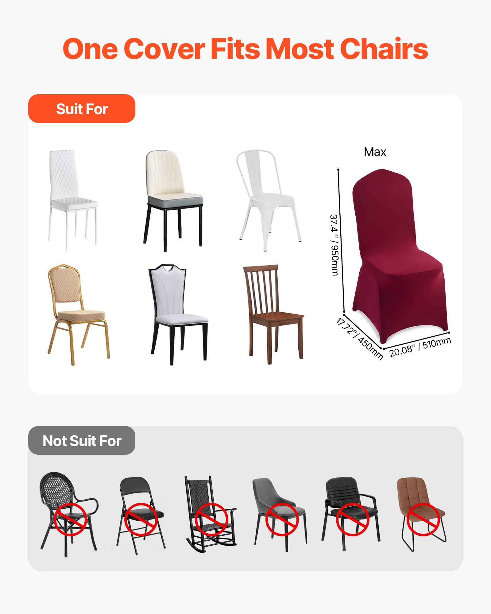 VEVOR Lot de 50 Housses de Chaise Extensibles en Élasthanne Mariage Bordeaux - Image 4
