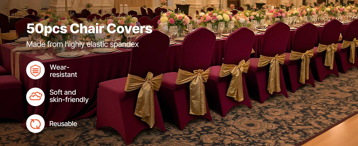 VEVOR Lot de 50 Housses de Chaise Extensibles en Élasthanne Mariage Bordeaux - Image 9