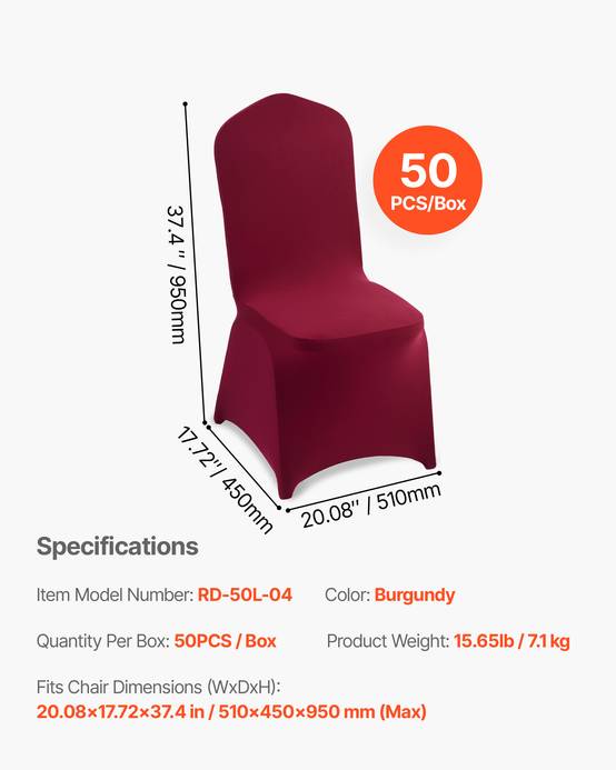 VEVOR Lot de 50 Housses de Chaise Extensibles en Élasthanne Mariage Bordeaux - Image 7