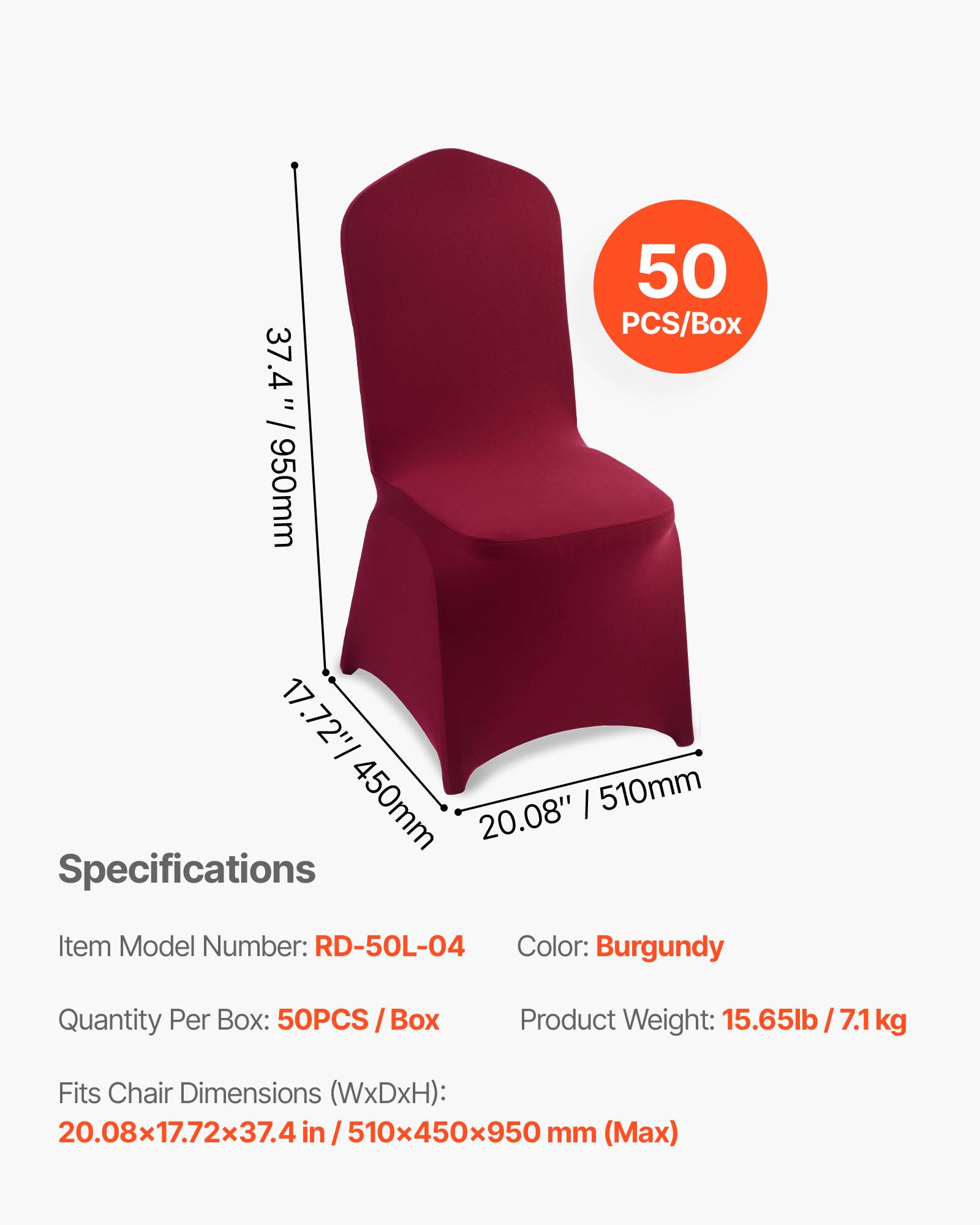VEVOR Lot de 50 Housses de Chaise Extensibles en Élasthanne Mariage Bordeaux - Image 7