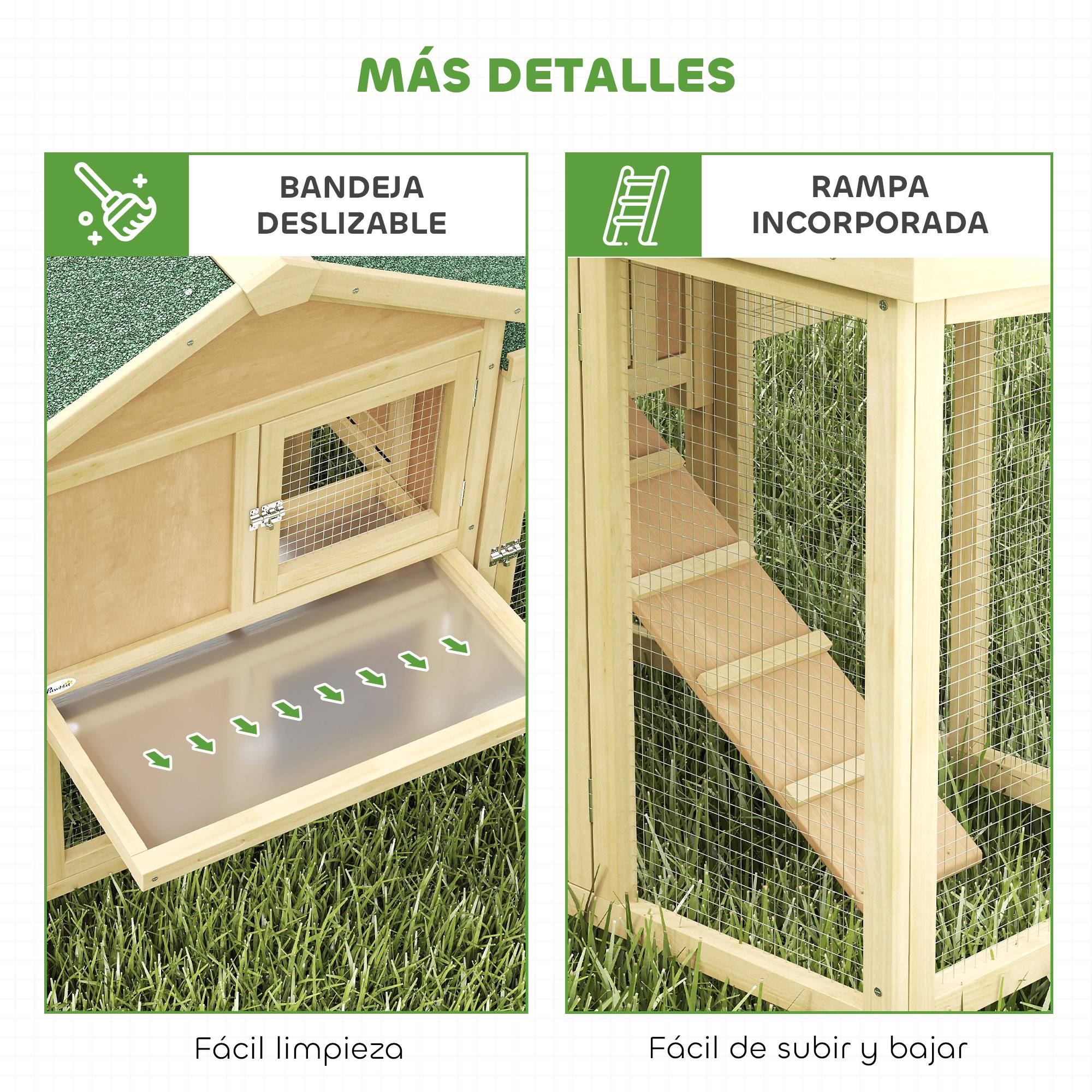 Grand poulailler extérieur en bois 204x85x93cm avec nichoir, bac amovible et perchoir naturel - Image 9