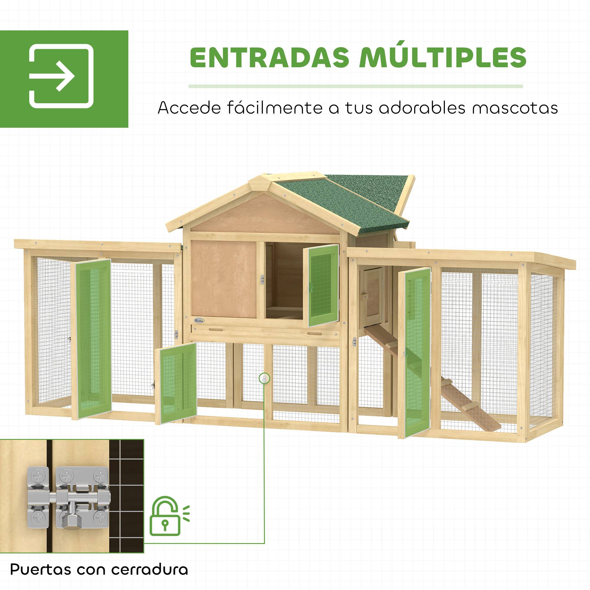 Grand poulailler extérieur en bois 204x85x93cm avec nichoir, bac amovible et perchoir naturel - Image 7