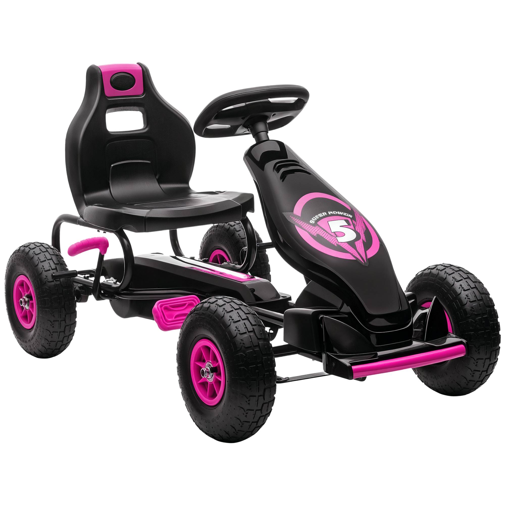 Kart à pédales pour enfant siège réglable 3 positions frein à main enfant de 5 à 12 ans rose noir - Image 1