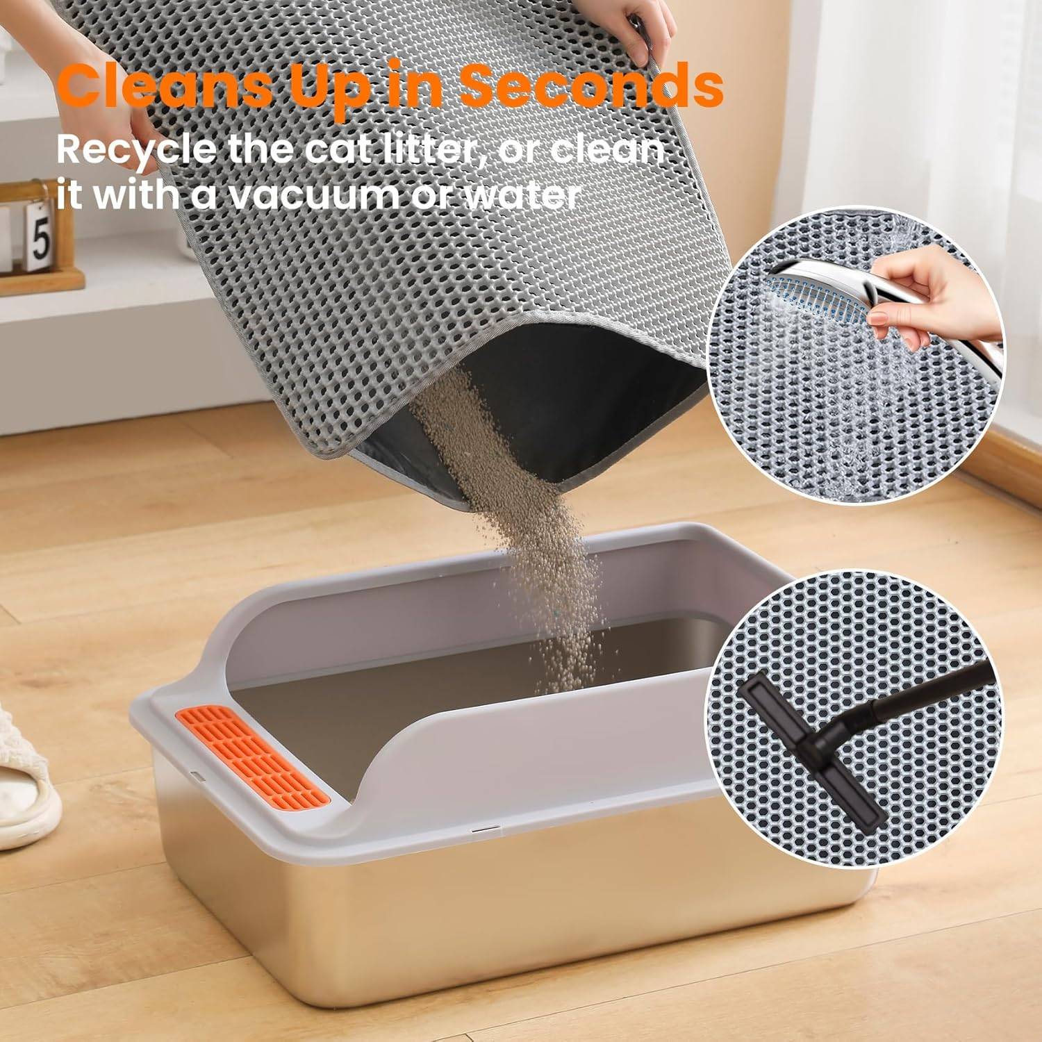 Tapis de litière pour chat, double couche, nid d'abeille, antidérapant, imperméable et anti-urine, accessoire pour chat, 45*60 cm, gris-Lytech - Image 4