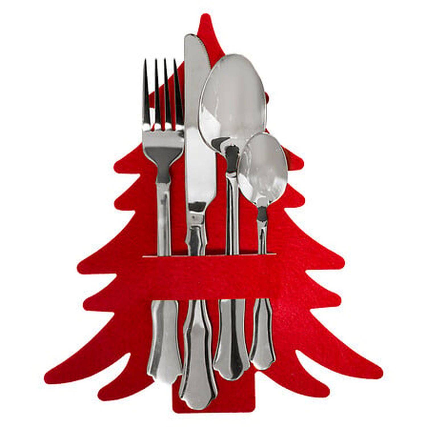 Lot de 4 porte-couverts en feutrine SAPIN - Rouge - Féérie Lights & Christmas - Image 1