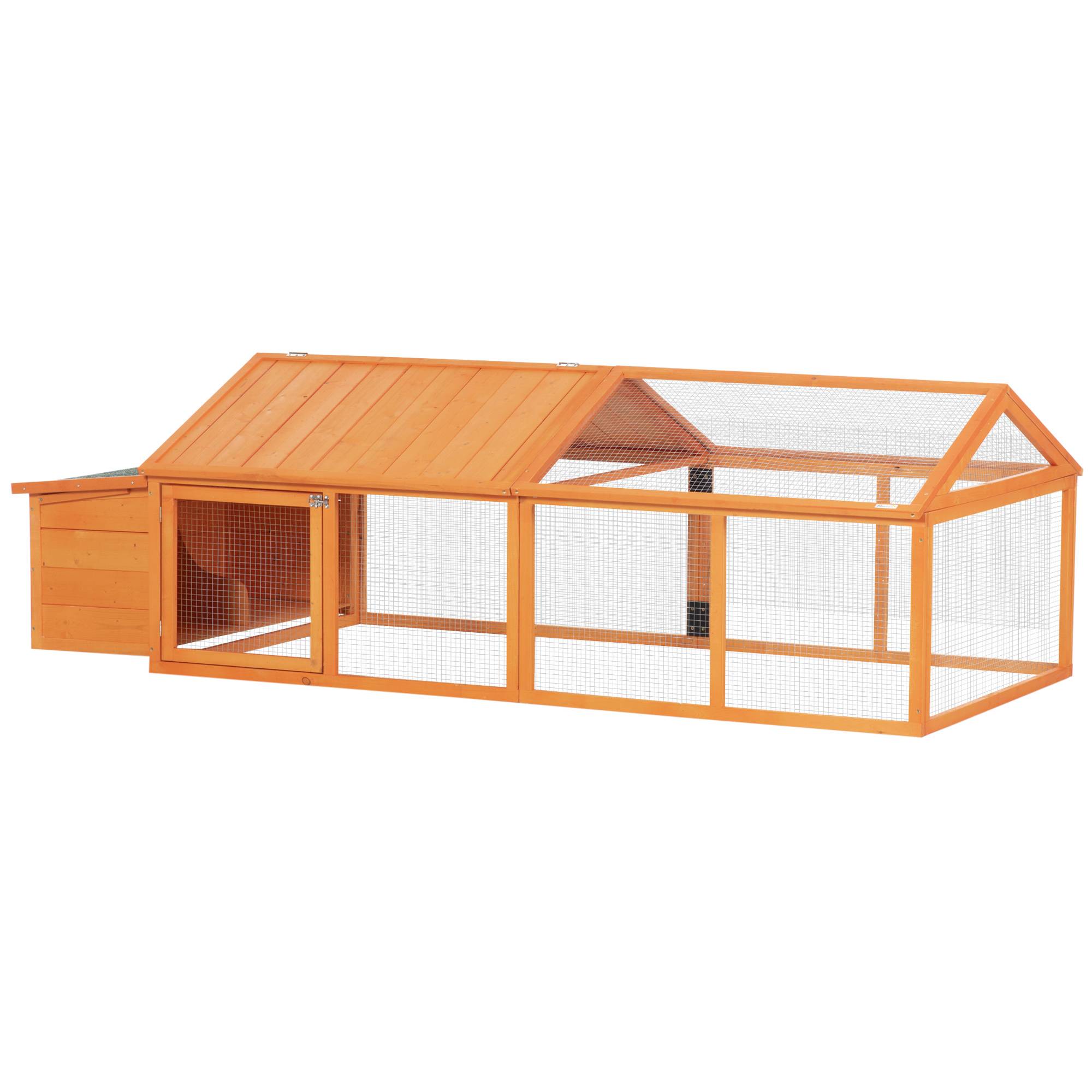 Poulailler de jardin pour 4-8 poules en bois, maille métallique et toit ouvrant, 240x112,5x76 cm, orange - Image 2