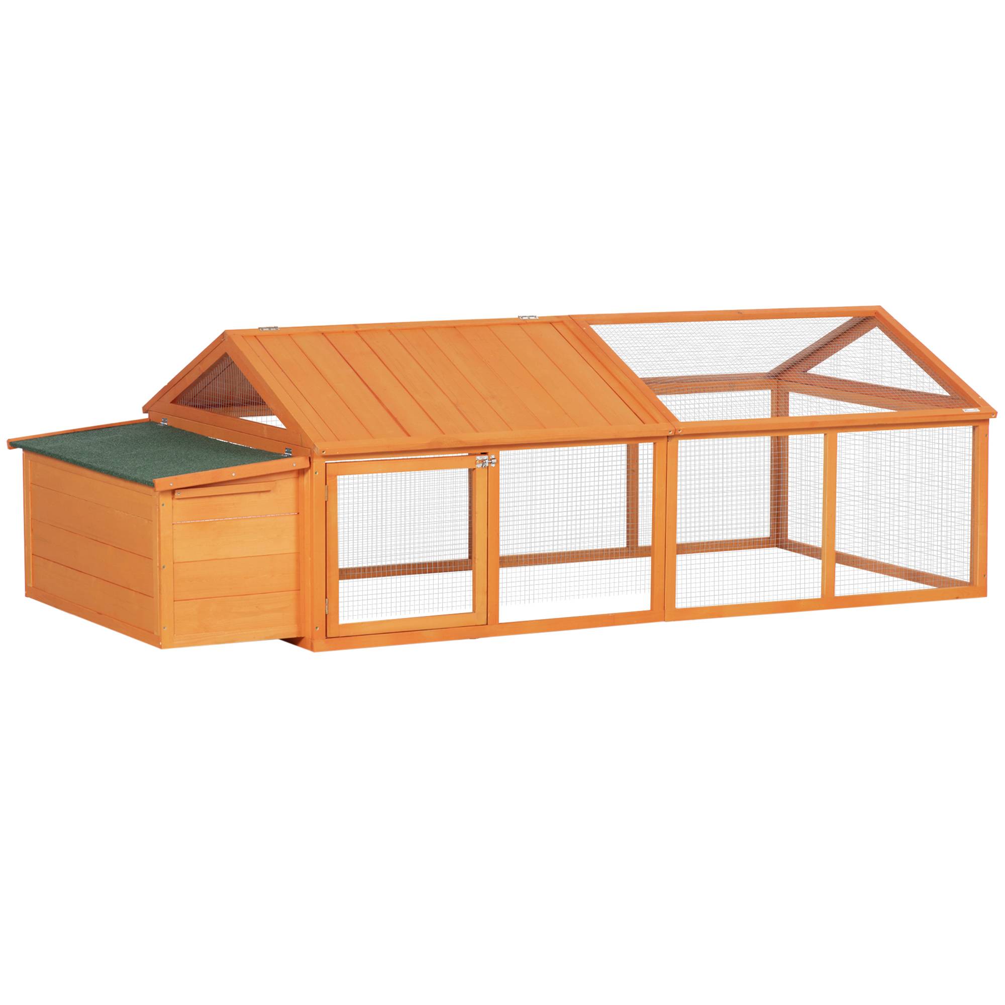 Poulailler de jardin pour 4-8 poules en bois, maille métallique et toit ouvrant, 240x112,5x76 cm, orange - Image 1