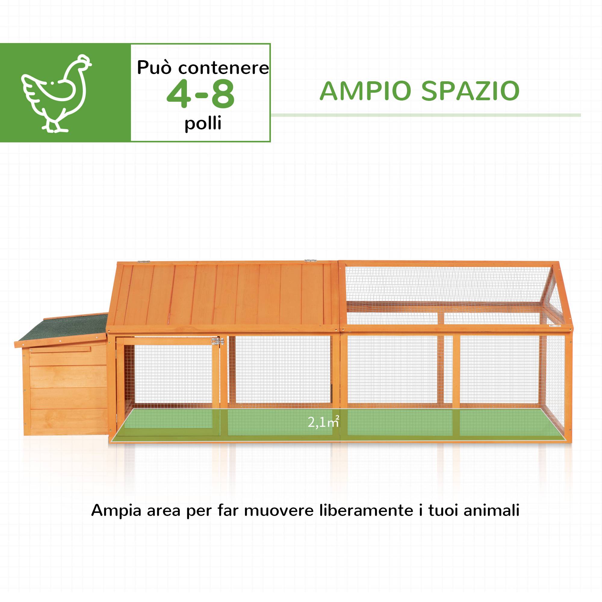 Poulailler de jardin pour 4-8 poules en bois, maille métallique et toit ouvrant, 240x112,5x76 cm, orange - Image 6