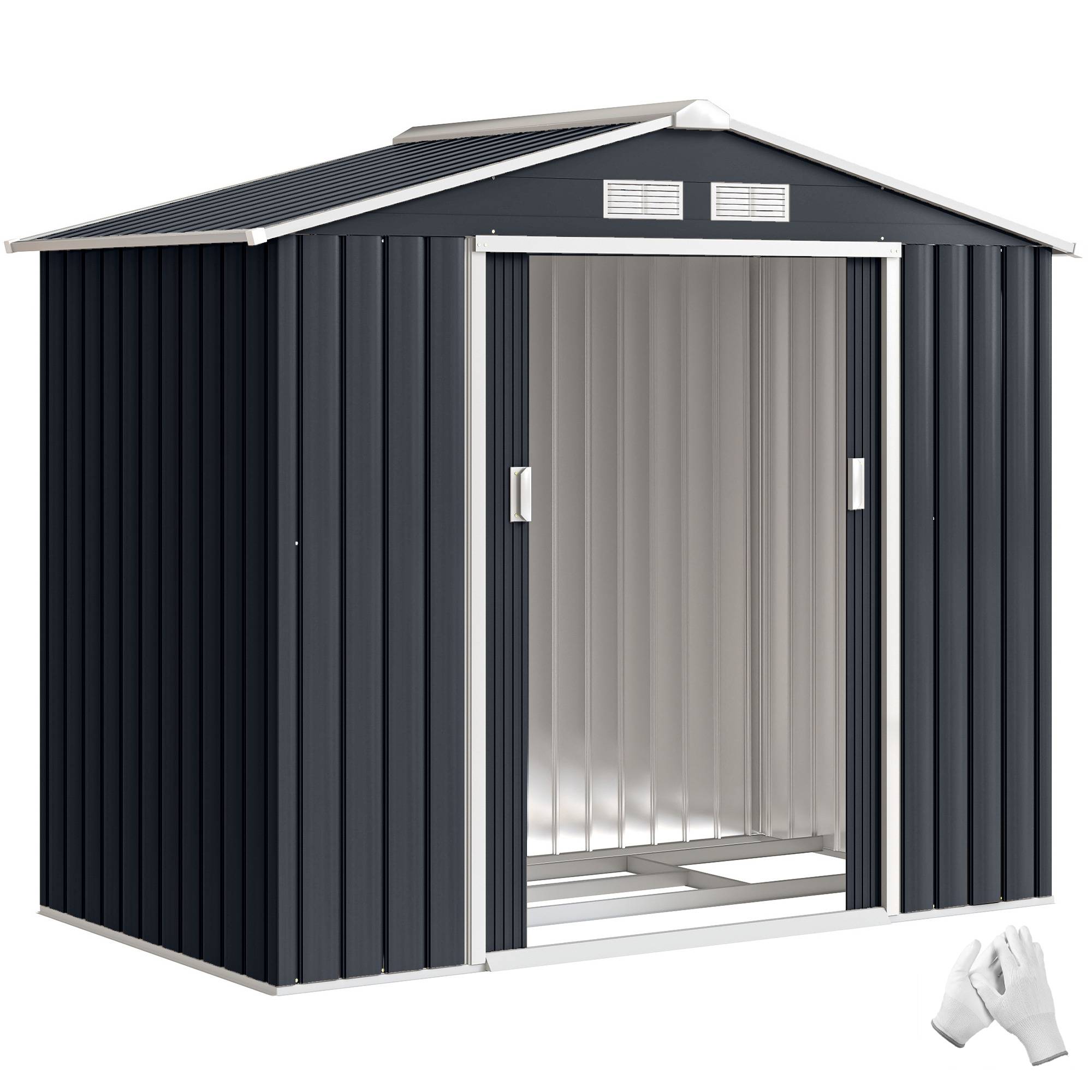 Abri de jardin 213 x 130 x 185 cm, abri extérieur en métal pour le rangement des outils, gris foncé - Image 1