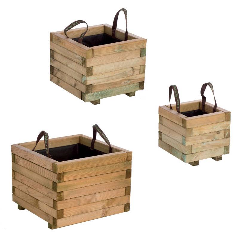 Cerland - Lot de 3 bacs à fleurs carrés en bois Baroque - Image 1