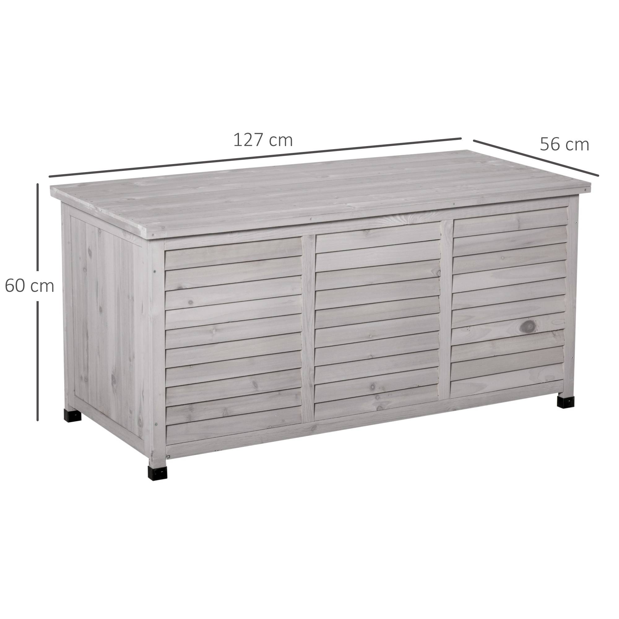 Coffre Rangement Jardin Bois Sapin Banc Assise Extérieur Étanche 127cm Gris - ComfortXL Outdoor Living - Image 3