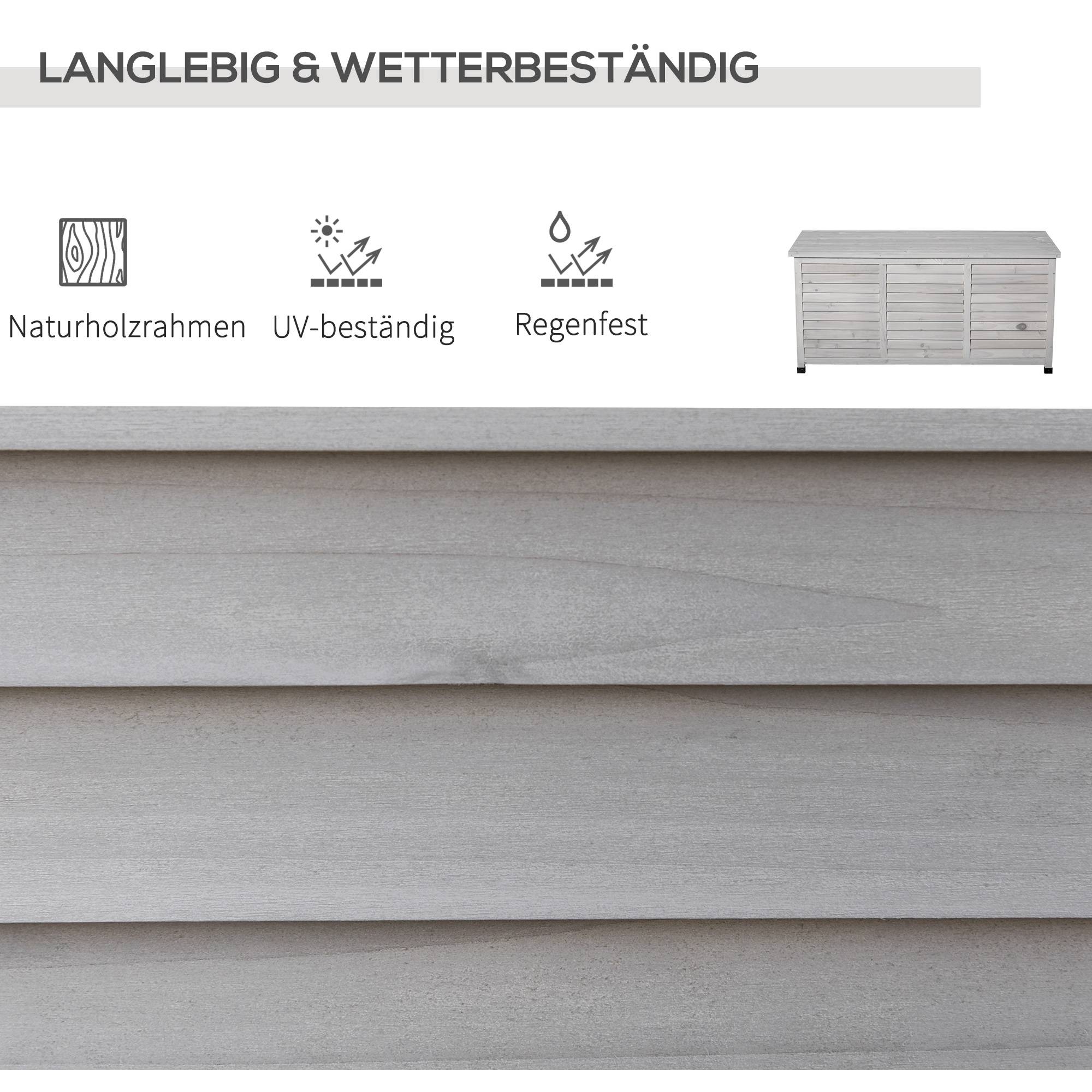 Coffre Rangement Jardin Bois Sapin Banc Assise Extérieur Étanche 127cm Gris - ComfortXL Outdoor Living - Image 4