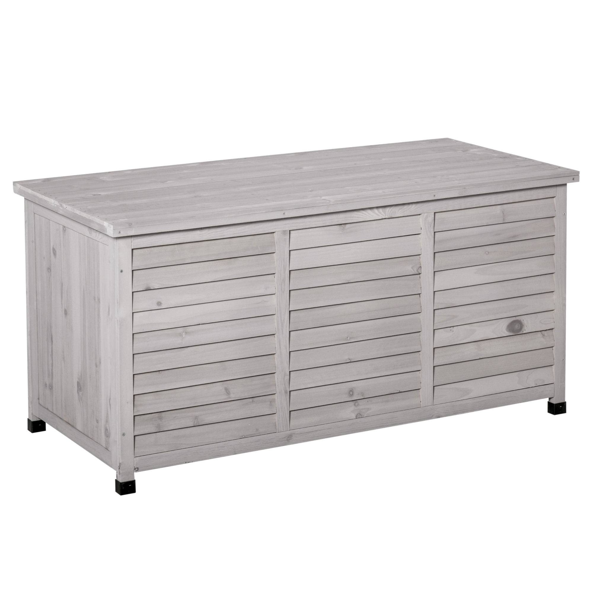 Coffre Rangement Jardin Bois Sapin Banc Assise Extérieur Étanche 127cm Gris - ComfortXL Outdoor Living - Image 2