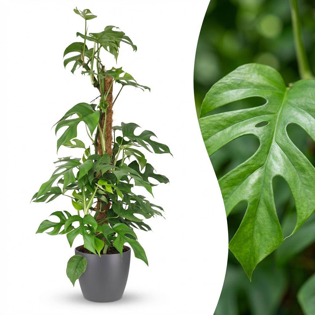 Monstera Minima avec tuteur - Monstera Rhaphidophora tetrasperma - Pot de 19cm - Hauteur 90cm - Gris - Plantes d'intérieur - Image 2