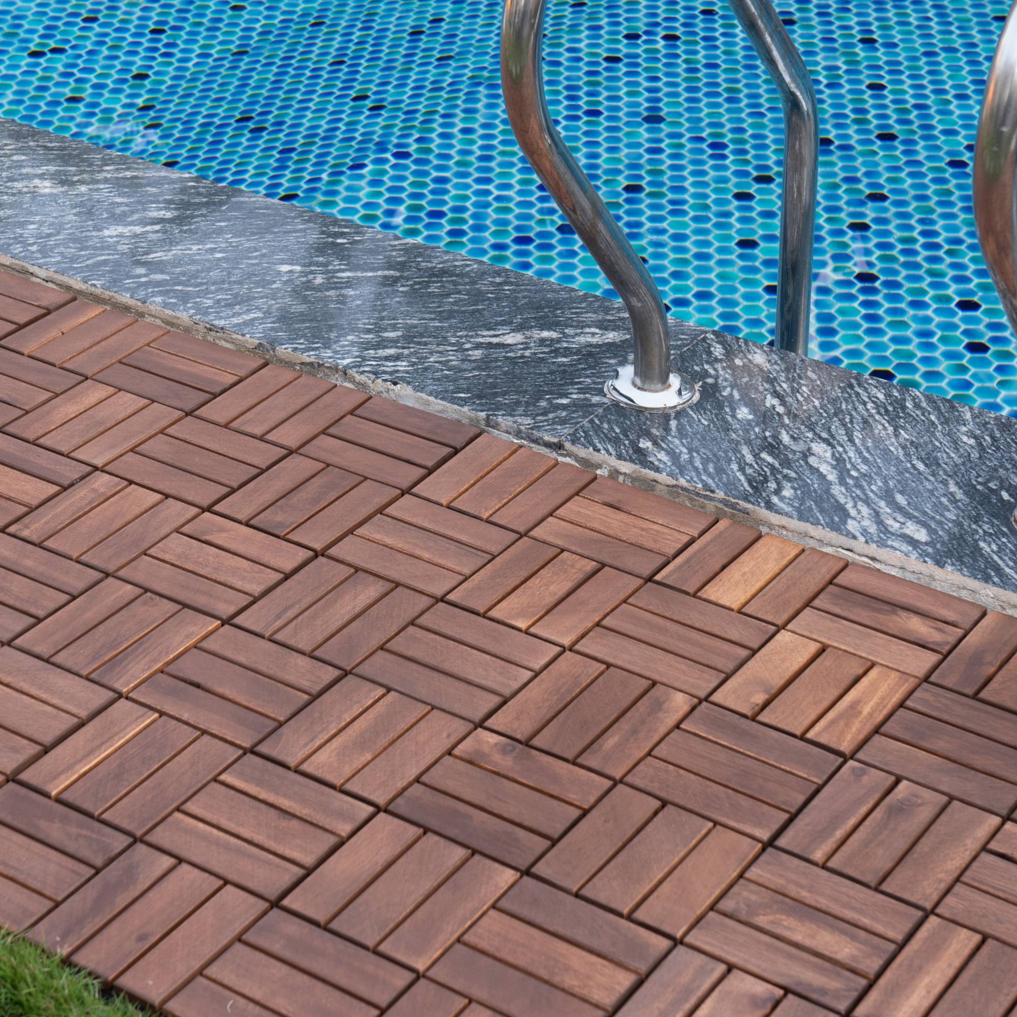 Casa.Pro - Set de 10 dalles de jardin Alliste bois d'acacia 12 lattes 0,9 m² marron casa.pro - Image 2