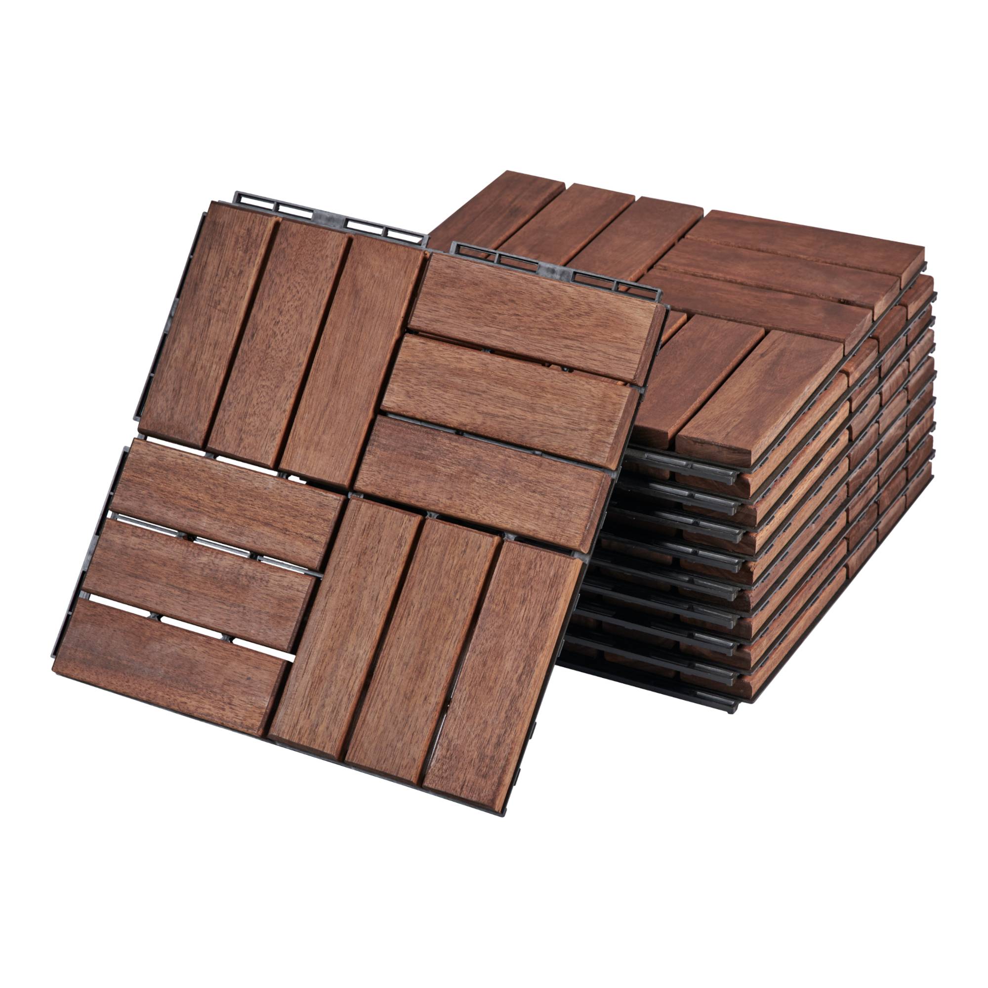 Casa.Pro - Set de 10 dalles de jardin Alliste bois d'acacia 12 lattes 0,9 m² marron casa.pro - Image 1