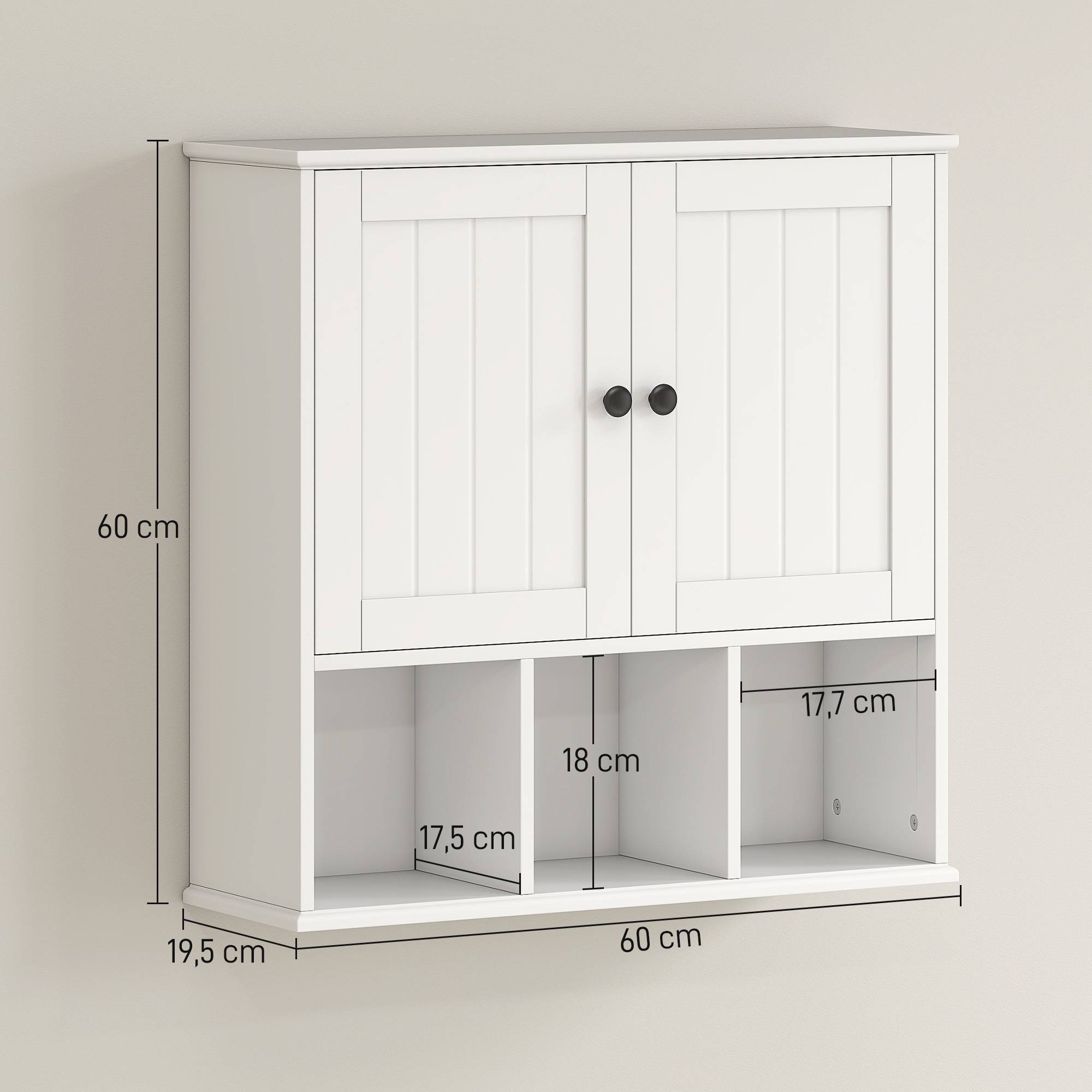 Sans Marque - Armoire murale salle bain rangement 2 portes étagère réglable compartiments ouverts blanc - Image 5