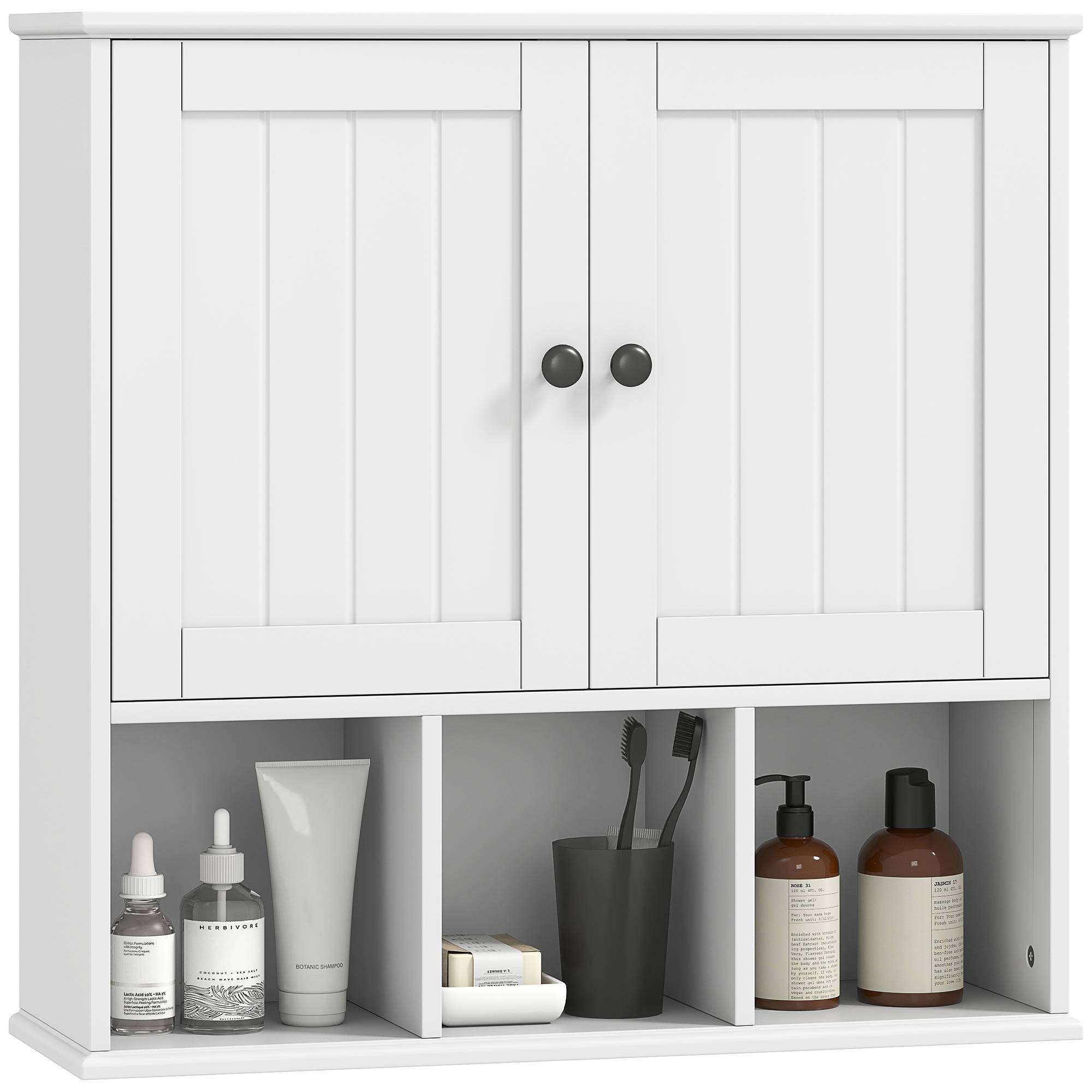Sans Marque - Armoire murale salle bain rangement 2 portes étagère réglable compartiments ouverts blanc - Image 1