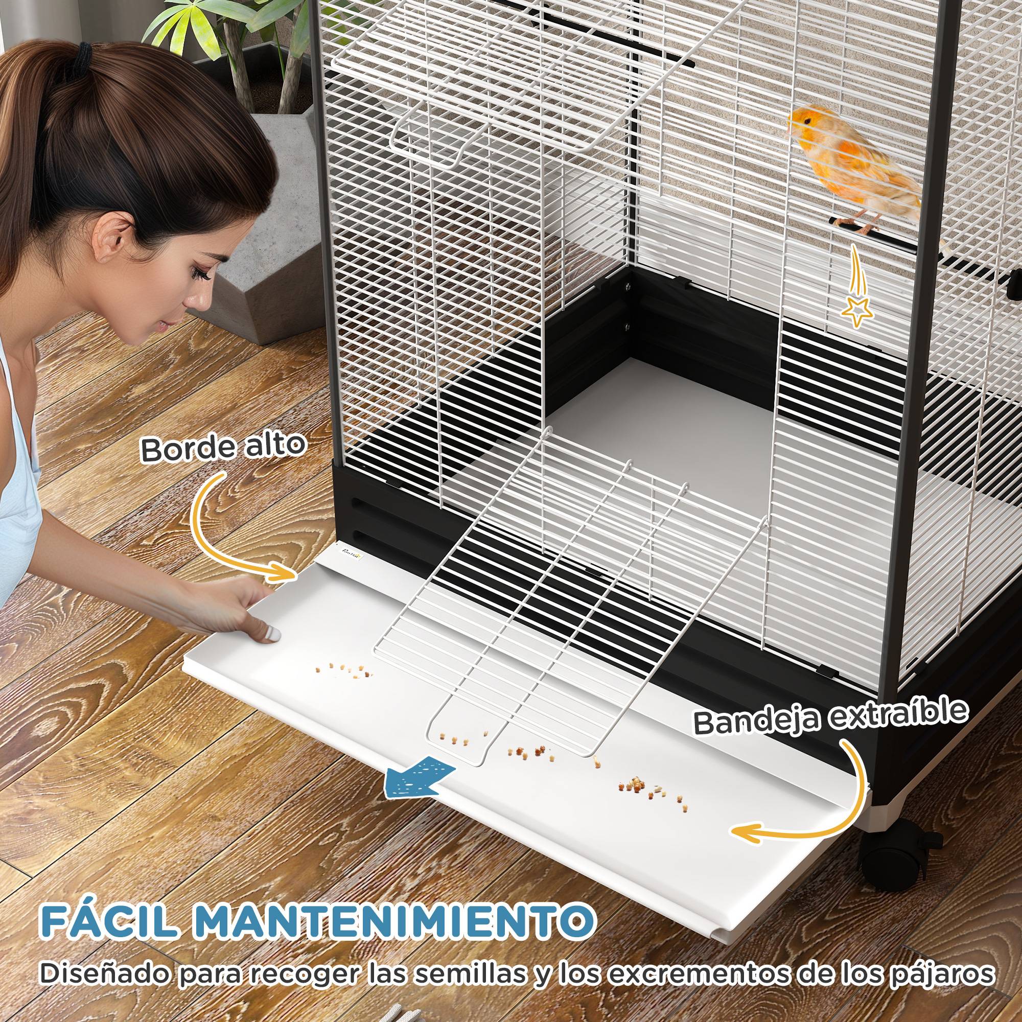 Grande Cage à Oiseaux sur Roulettes en Acier pour Pinsons et Canaris Volière Mobile 79x155 cm Noir - ComfortXL Outdoor Living - Image 7