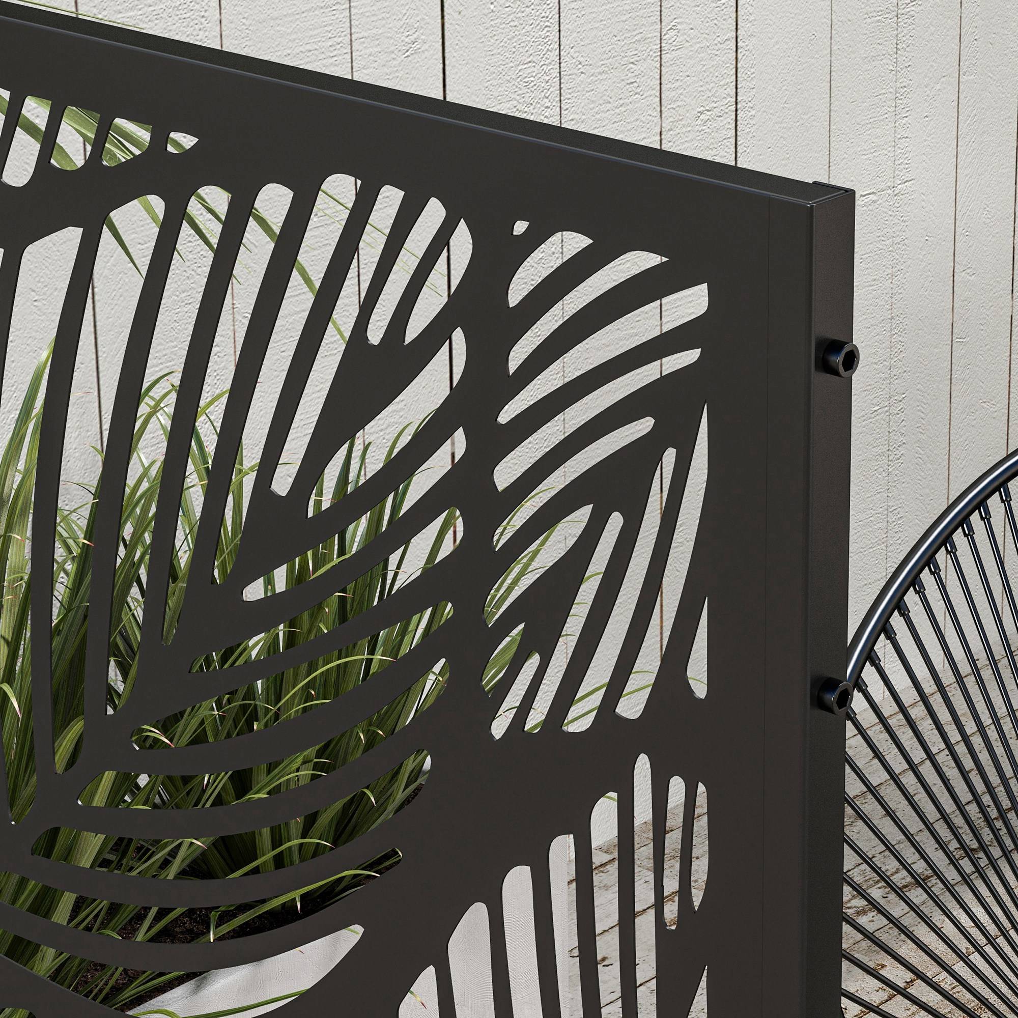 Outsunny - Panneau brise-vue décoratif paravent extérieur à motif végétal 122x45x198 cm acier noir - Outsunny - Image 8