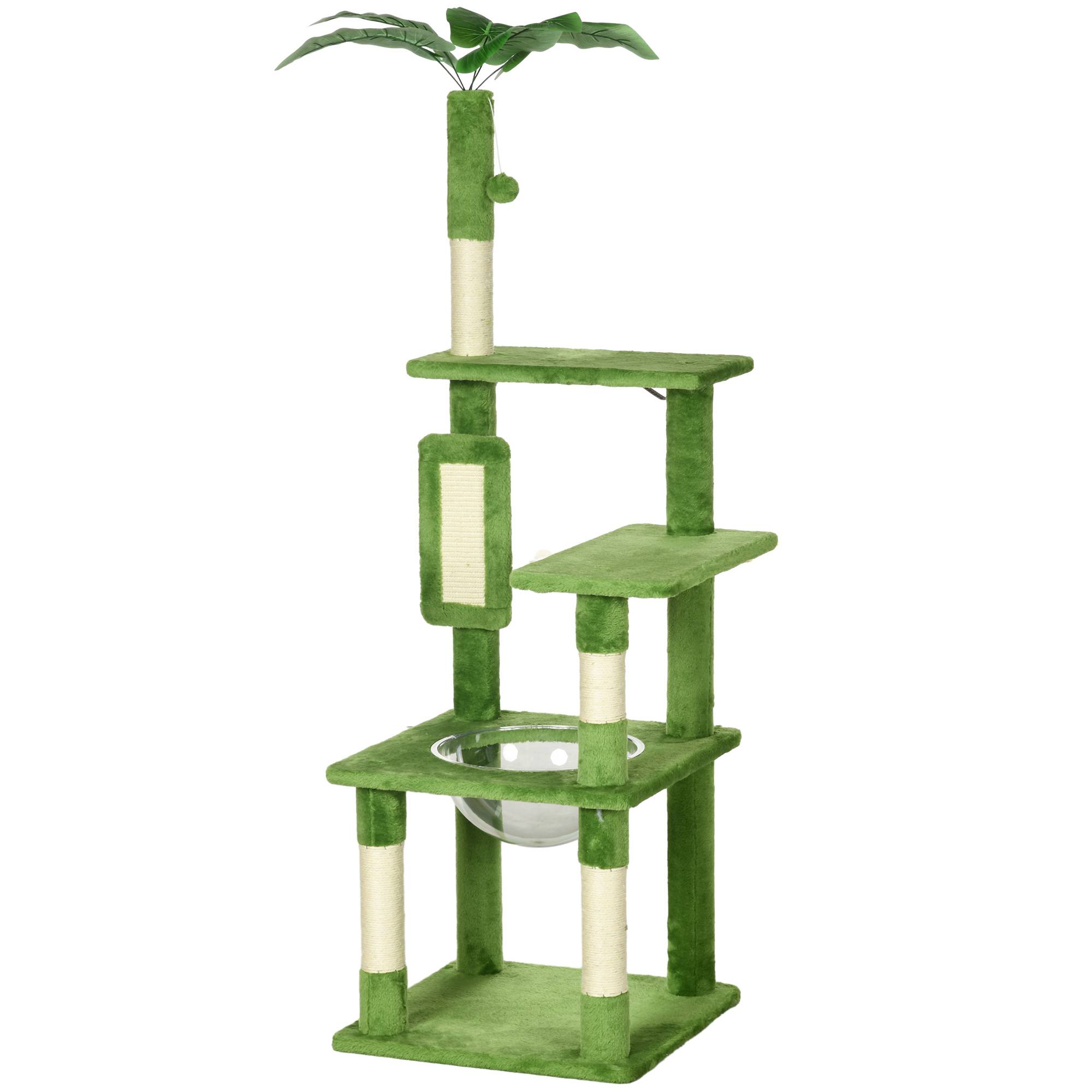 Arbre à chat multiniveaux bois peluche avec hamac grattoir sisal 49x49x142cm vert - ComfortXL Outdoor Living - Image 2