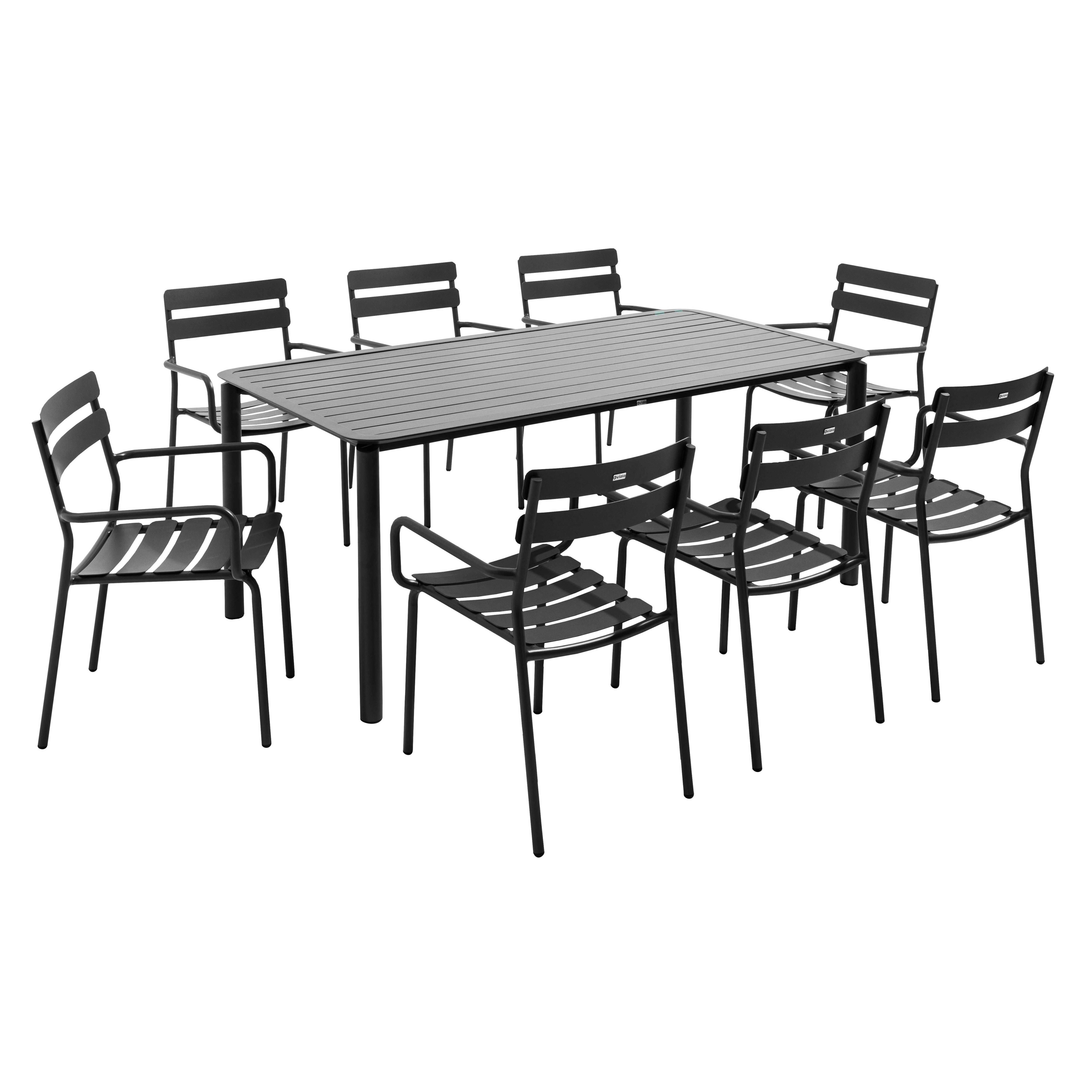 Oviala - Ensemble table de jardin et 8 fauteuils noir Almada - Oviala - Image 1