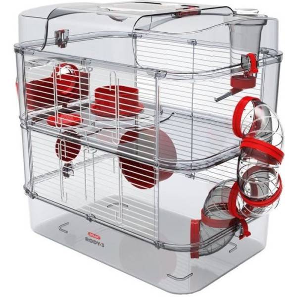 ZOLUX Cage sur 2 étages pour hamsters, souris et gerbilles - Rody3 duo - L 41 x p 27 x h 40,5 cm - Grenadine - Image 1