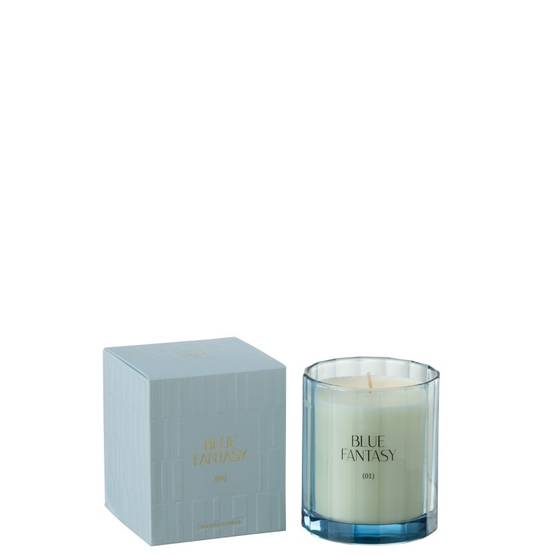 Bougie parfumée 30H en verre bleu 9x9x10.5 cm - J-Line - Image 1