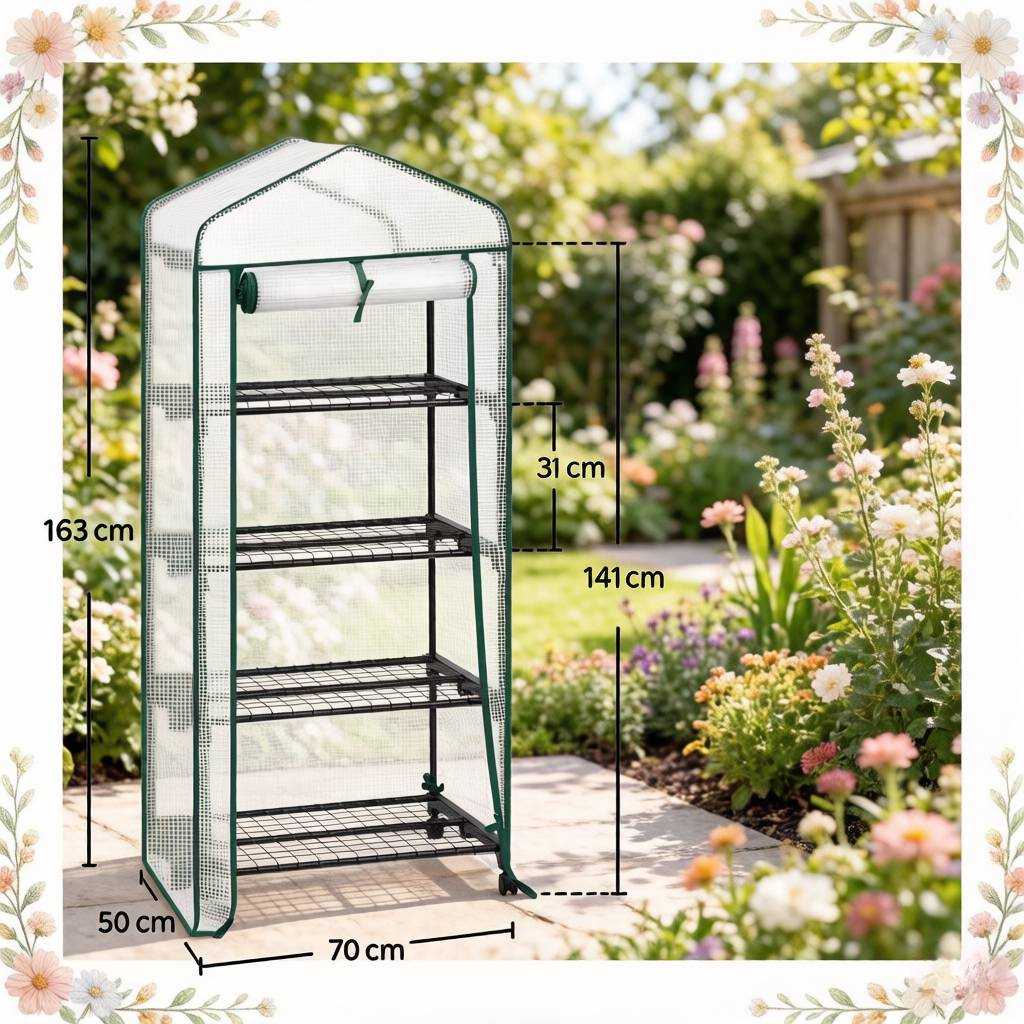 Serre balcon acier PE pour tomates à roulettes avec 4 étagères 70x50x163cm blanc - ComfortXL Outdoor Living - Image 4