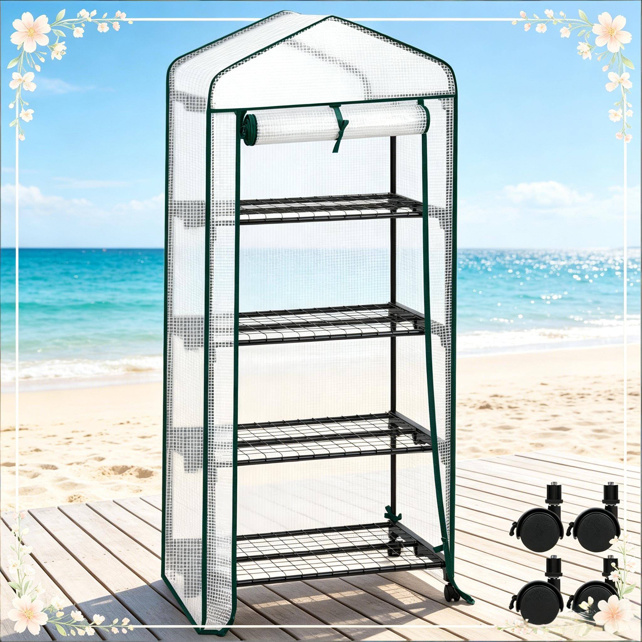 Serre balcon acier PE pour tomates à roulettes avec 4 étagères 70x50x163cm blanc - ComfortXL Outdoor Living - Image 3