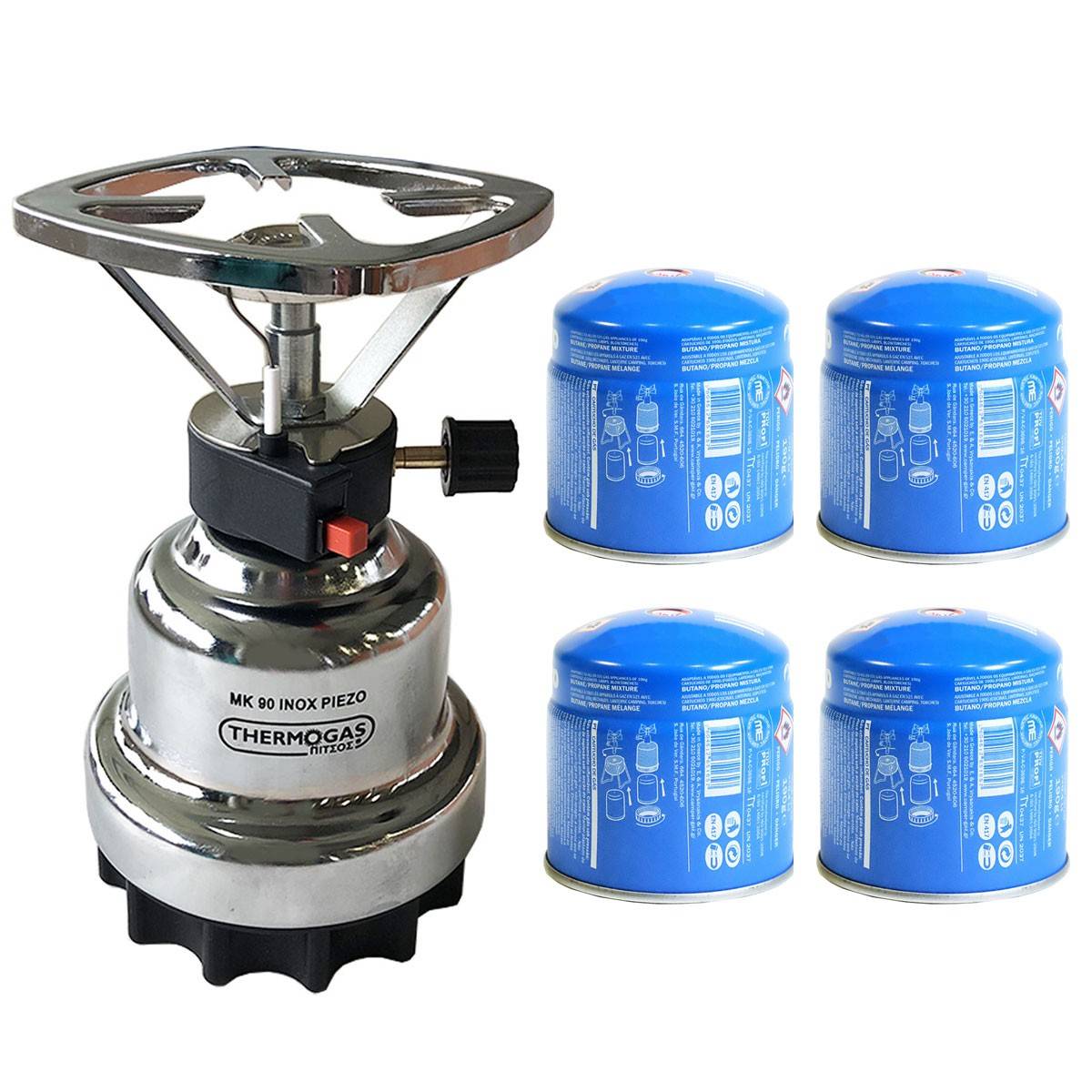 Rechaud à gaz 1200W piezo Coque INOX + 4 cartouches de gaz 190gr CAMPER GAZ - Image 1