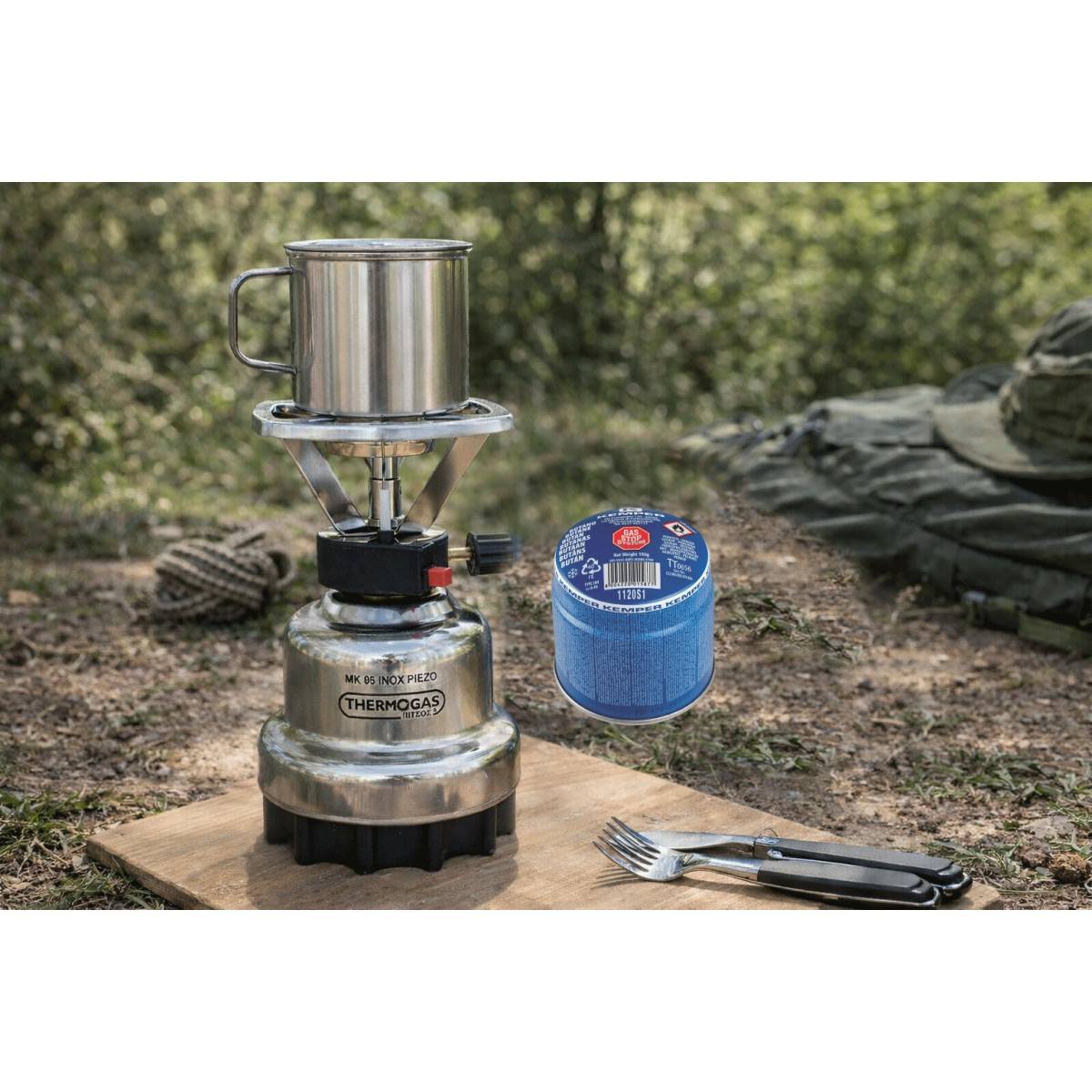 Rechaud à gaz 1200W piezo Coque INOX + 4 cartouches de gaz 190gr CAMPER GAZ - Image 5