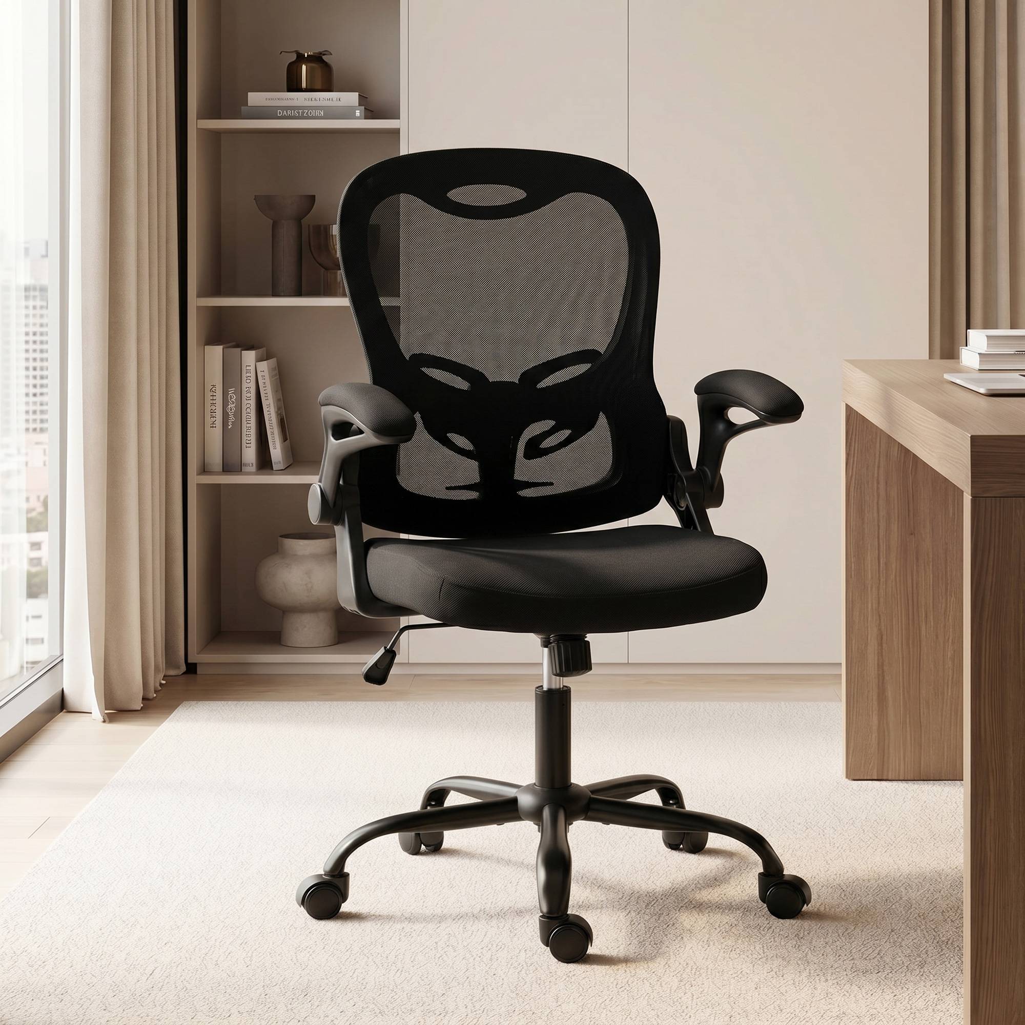 Sans Marque - Chaise Bureau Ergonomique, Fauteuil de Bureau Maille, Accoudoirs Relevables, Hauteur Réglable, Fonction Bascule, Noir - Image 3