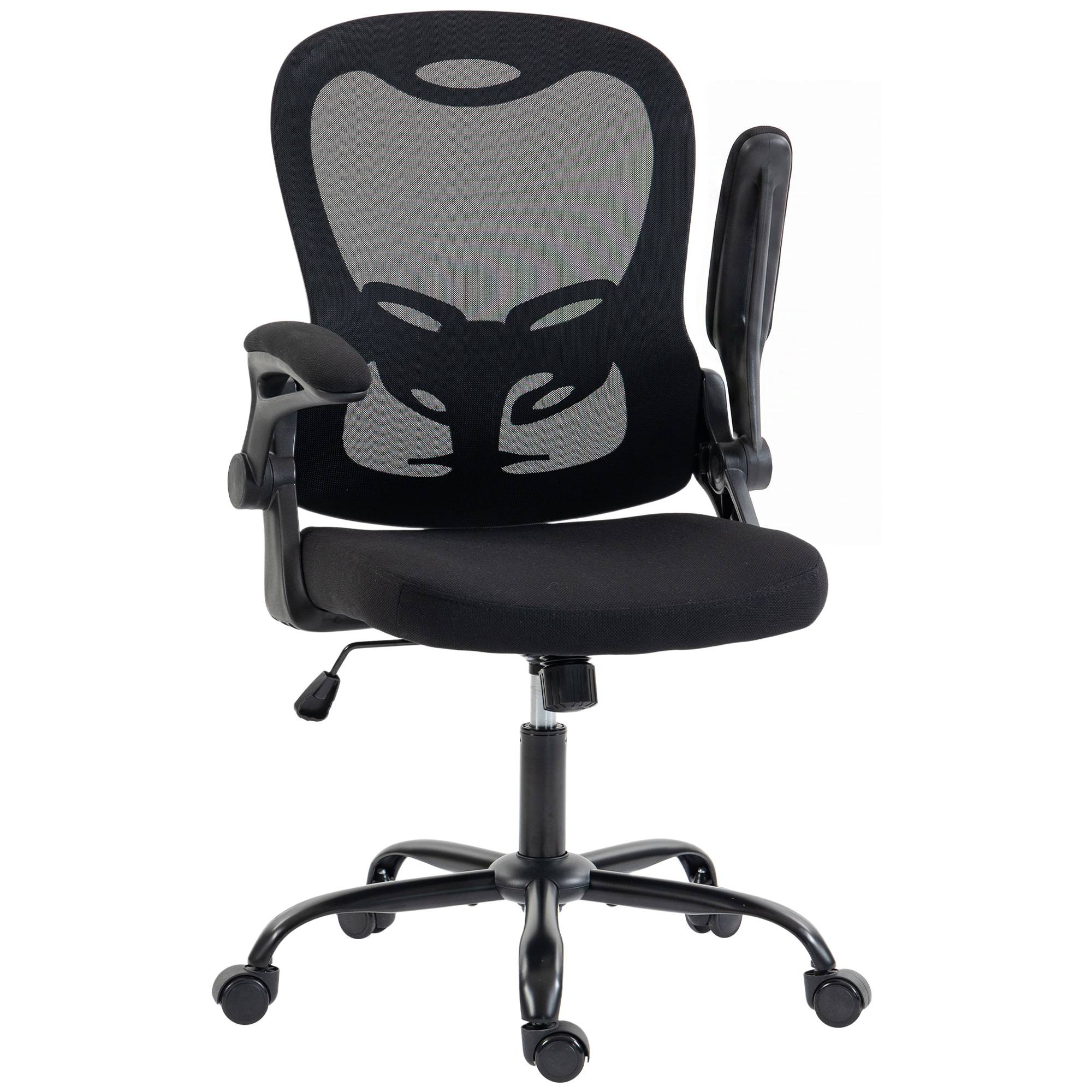 Sans Marque - Chaise Bureau Ergonomique, Fauteuil de Bureau Maille, Accoudoirs Relevables, Hauteur Réglable, Fonction Bascule, Noir - Image 1