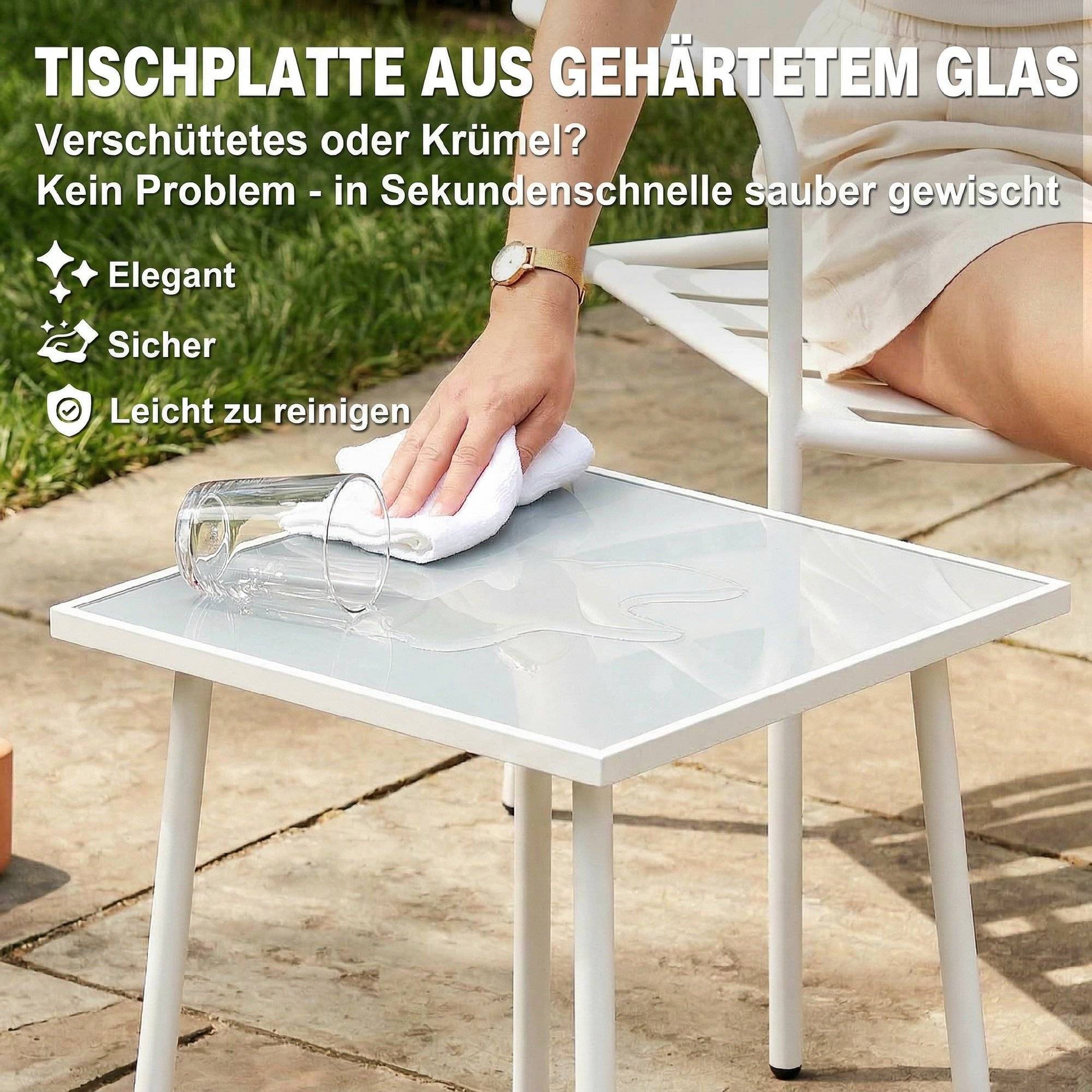 Ensemble bistrot 3 pièces en métal avec 2 chaises et table en verre, design à lattes résistant à la rouille - Image 7