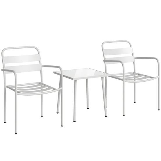 Ensemble bistrot 3 pièces en métal avec 2 chaises et table en verre, design à lattes résistant à la rouille - Image 1