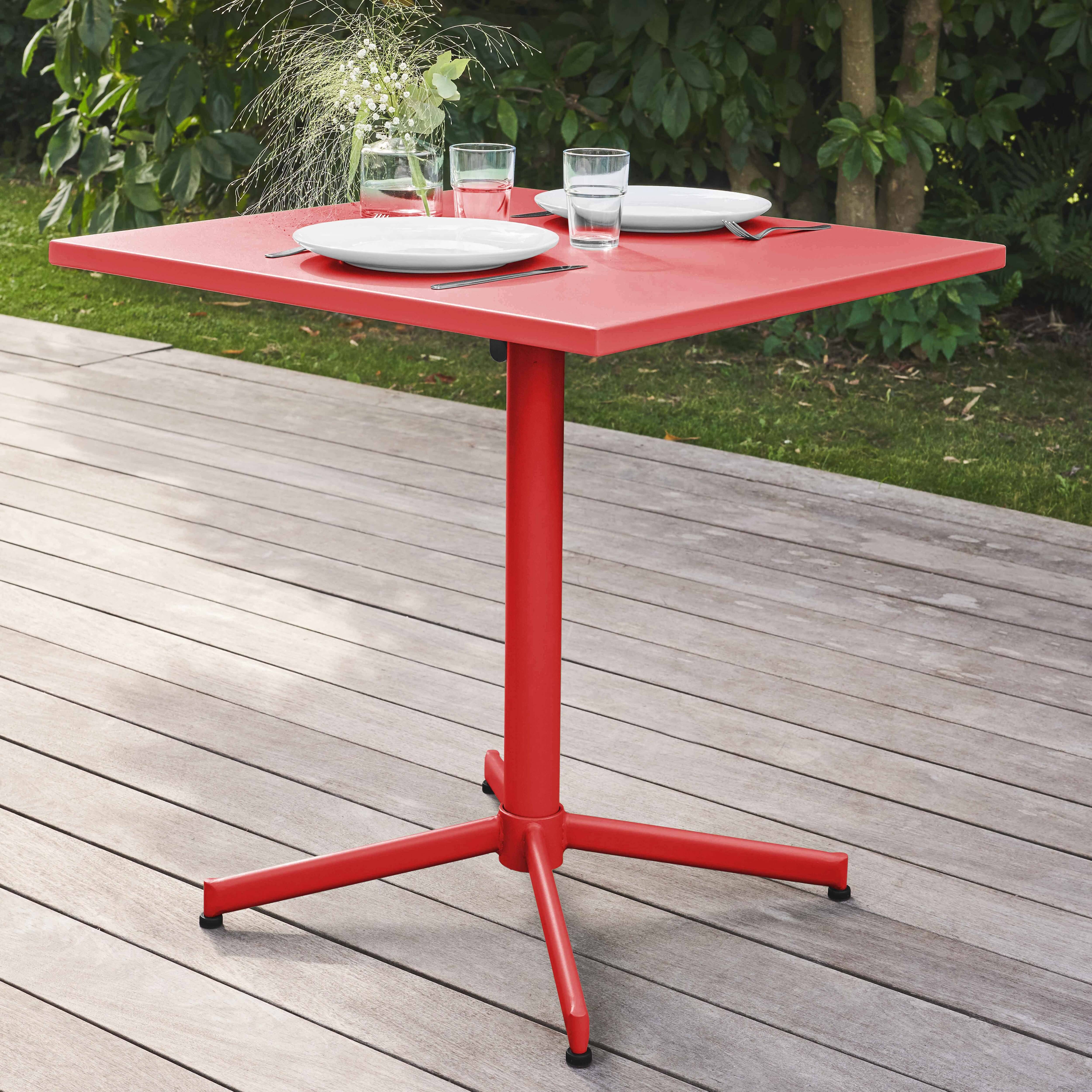 Oviala - Ensemble table de jardin 70 cm et 4 fauteuils en métal rouge Palavas - Oviala - Image 4
