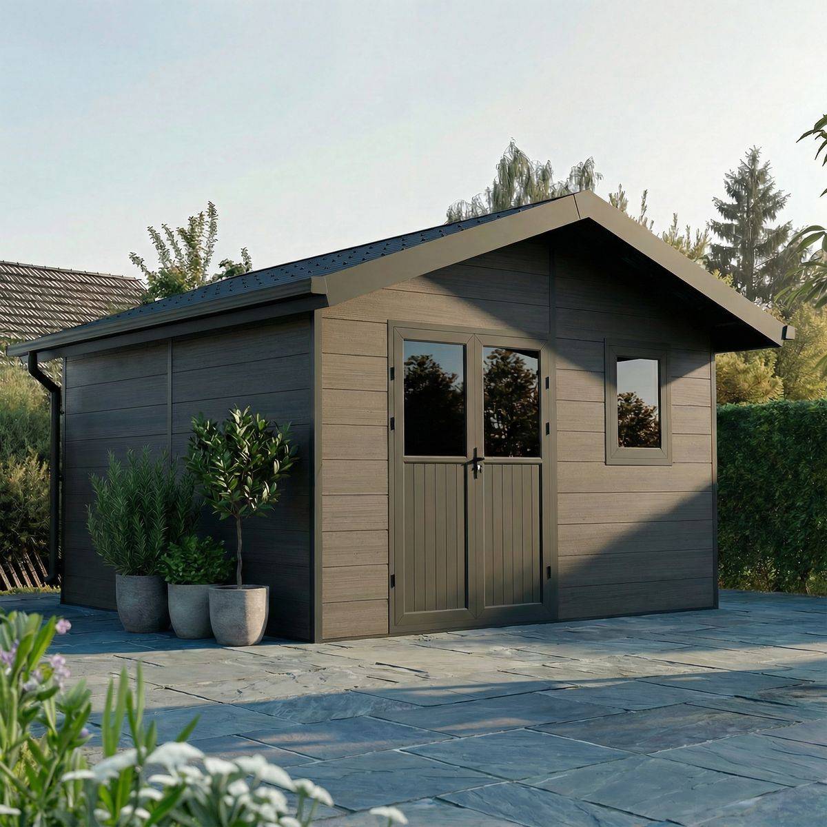 Direct Abris - Abri de Jardin Composite ISORA - 15m2 Gris - Cabane Atelier / Abri Velo - Image 1