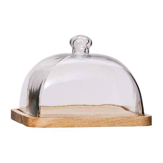 Cloche sur plateau bois verre 17x23x23cm - Image 2